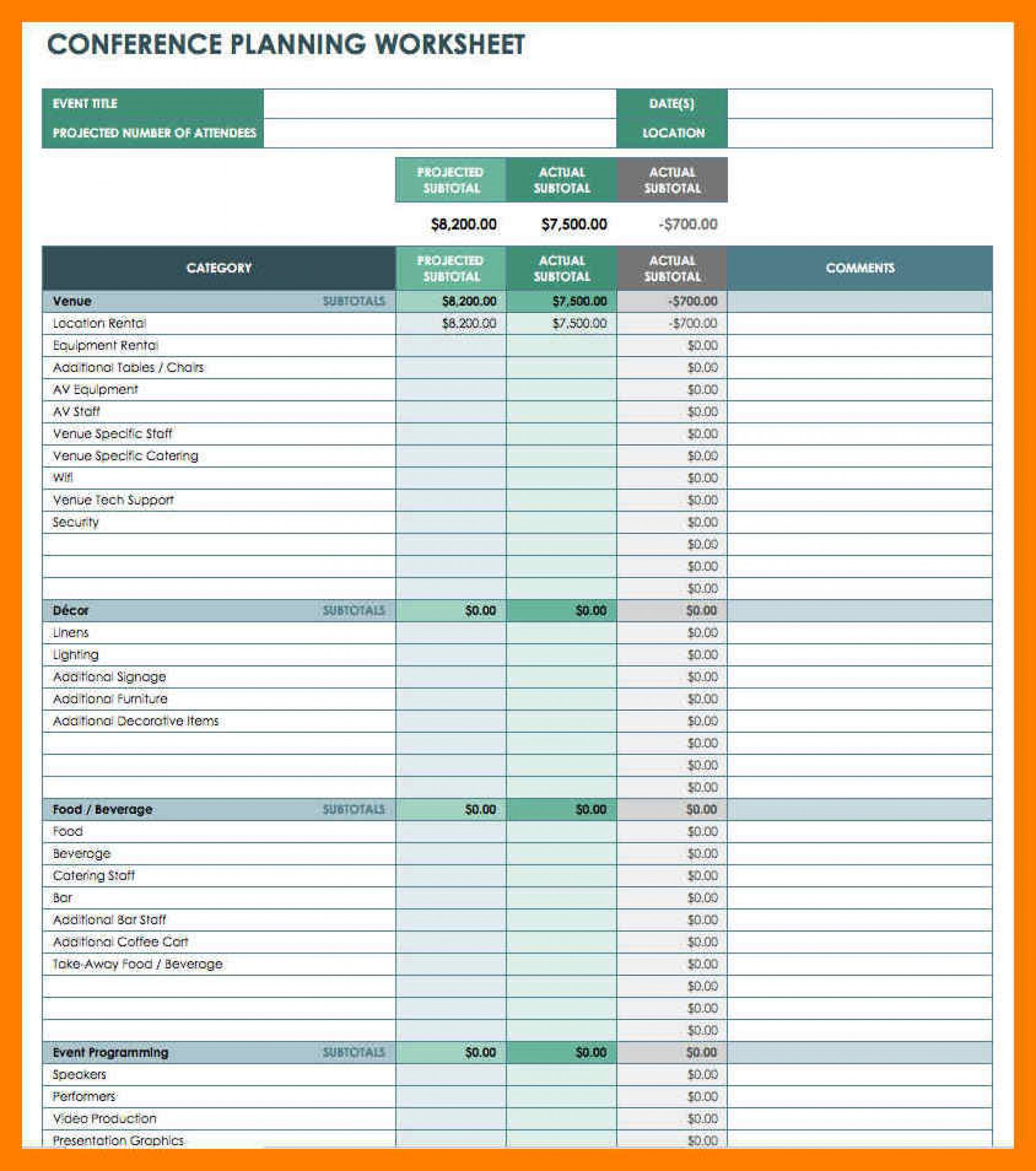 Event Planning Excel Template Free