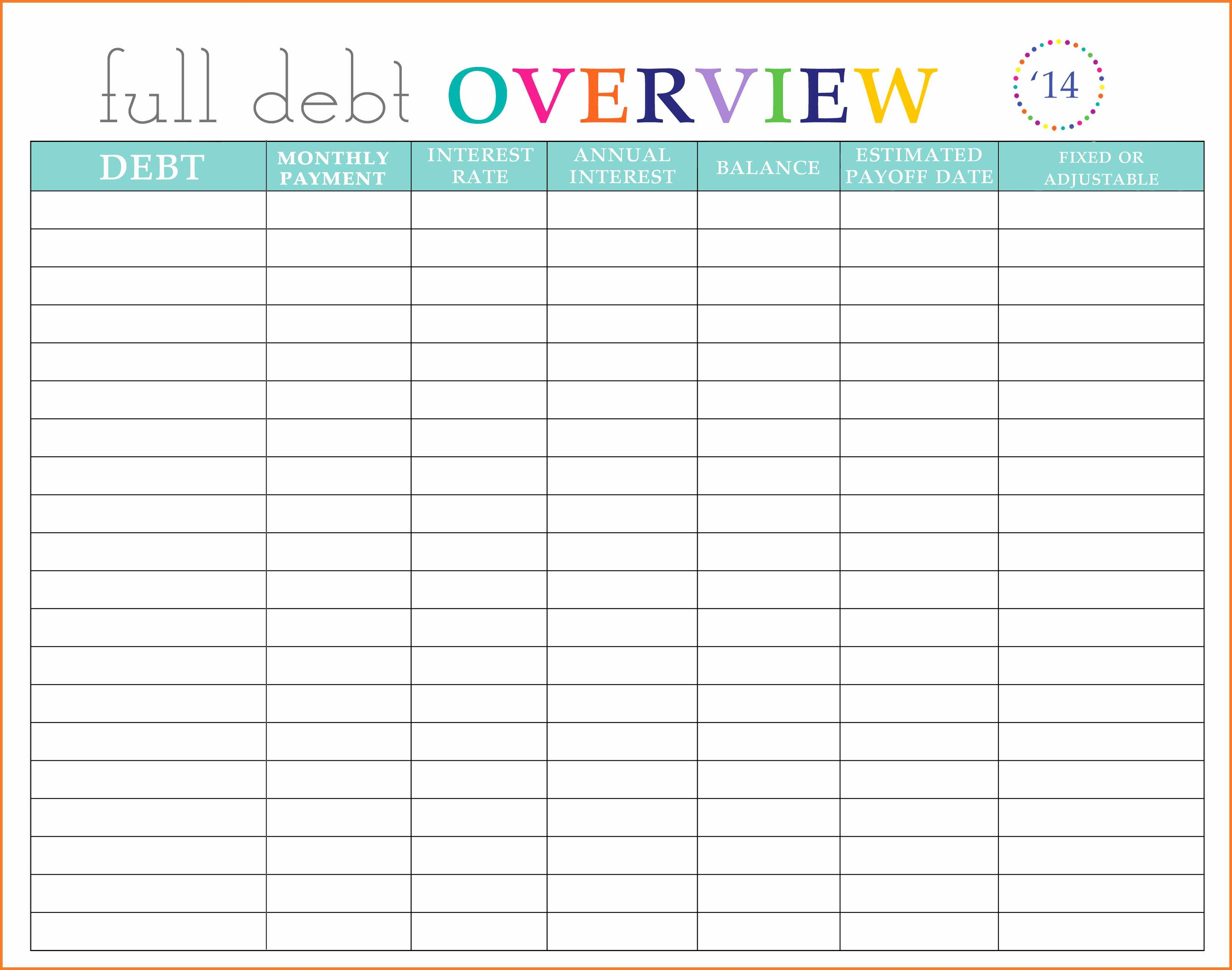 Bill Organizer Spreadsheet Template Free