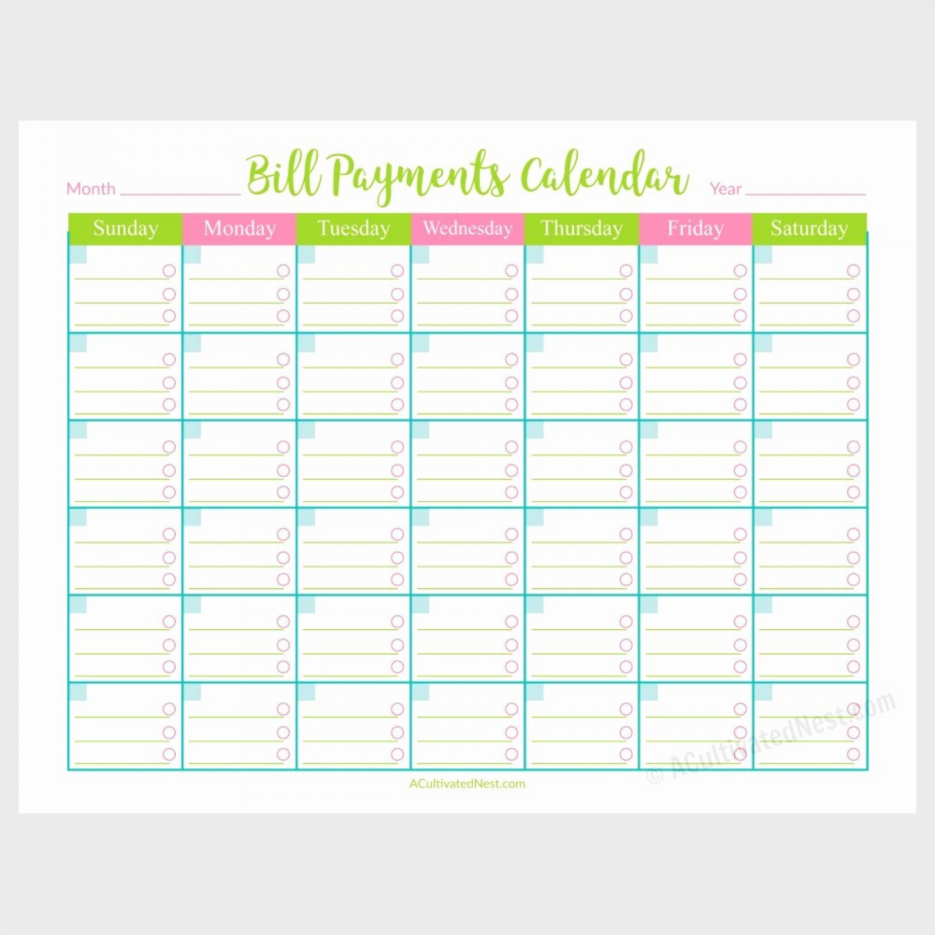 010 Bill Pay Calendar Template Free Checklists Calendars Pdf with Bill Pay Calendar Printable