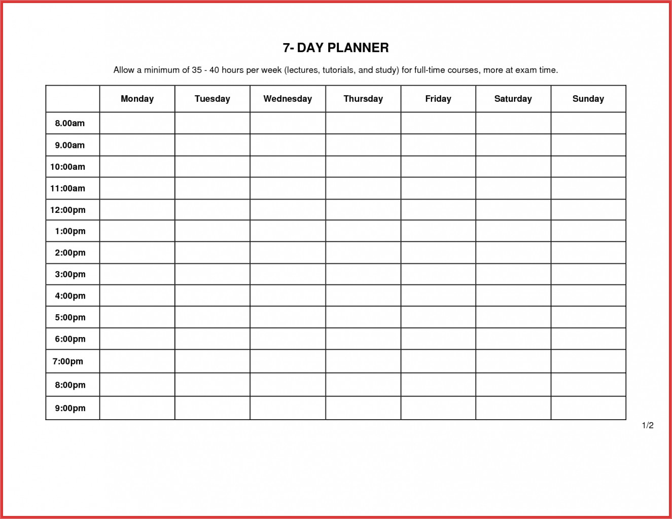 012 Day Calendar Template Ideas Weekly Planner Printable inside 7 Day Blank Calendar