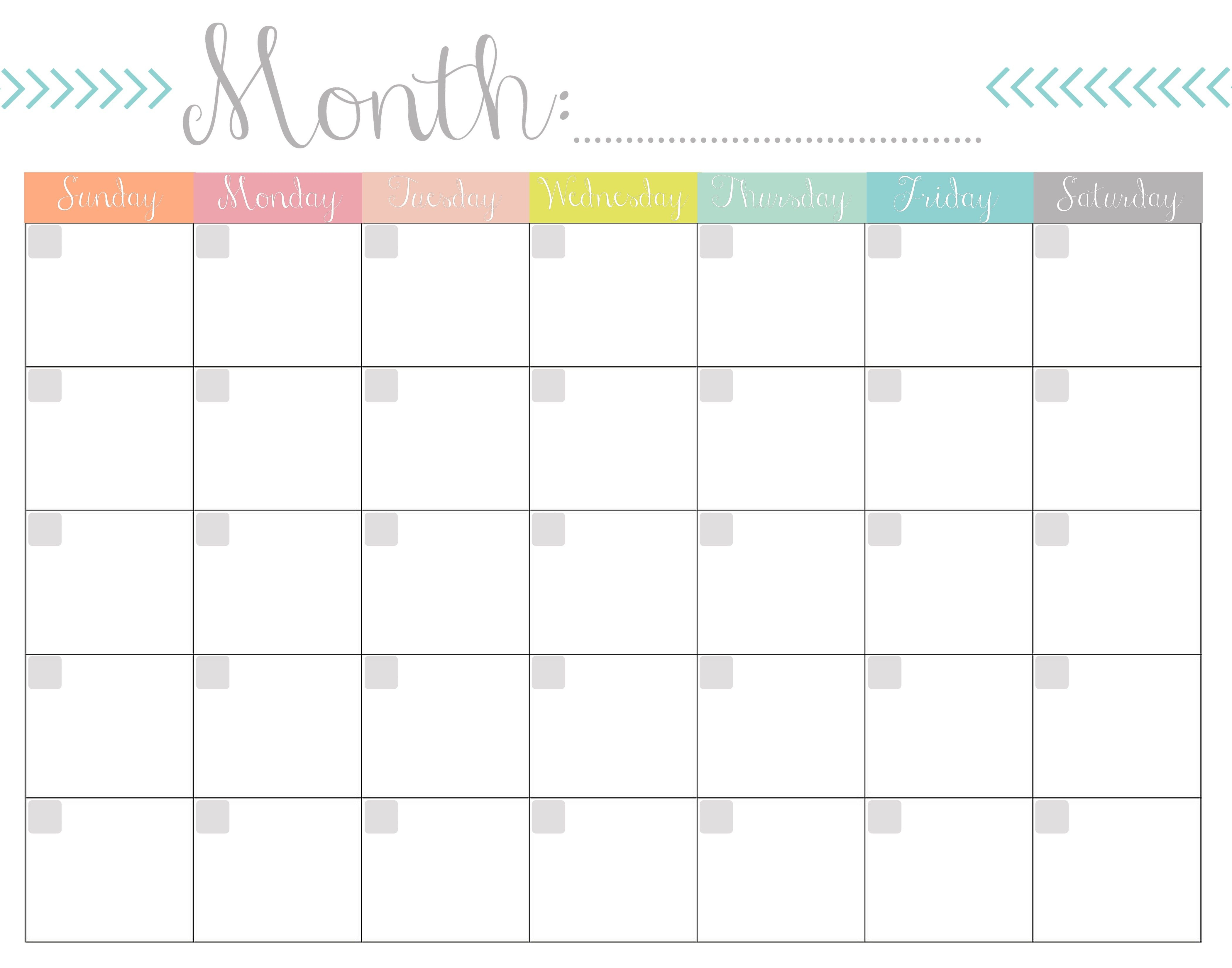 Blank Monthly Calender Calendar For Planning