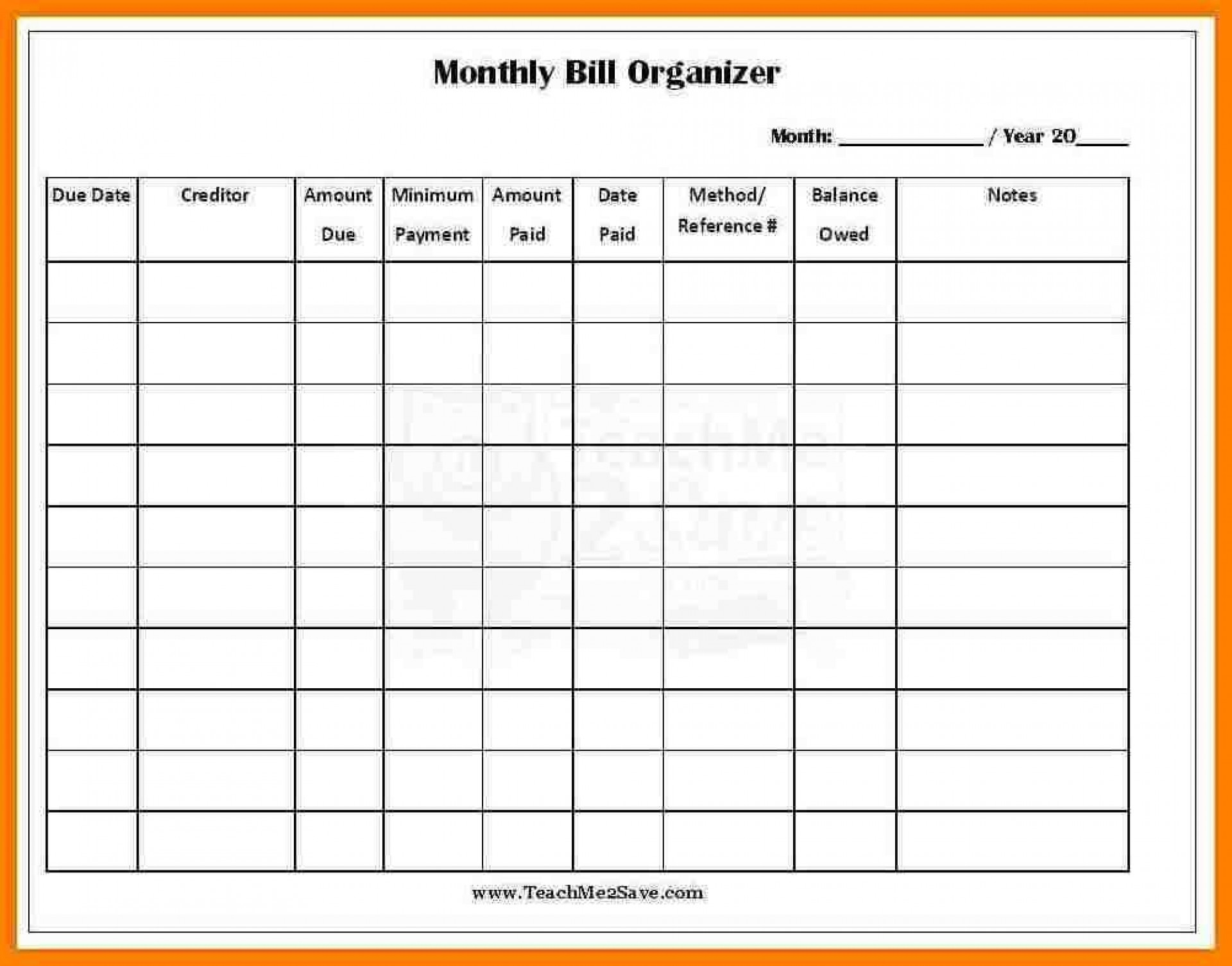 Monthly Bill Payment Log Excel ⋆ Calendar for Planning