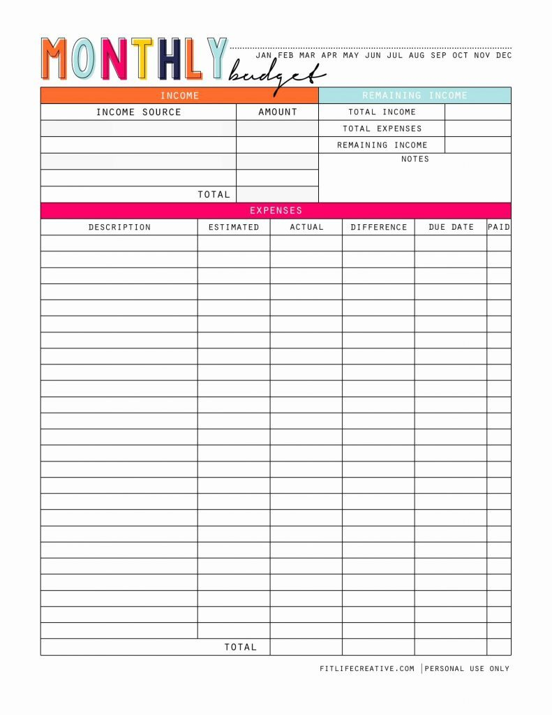 018 Household Budget Worksheet Free Printable Spreadsheet for Bill Pay Worksheet Printable