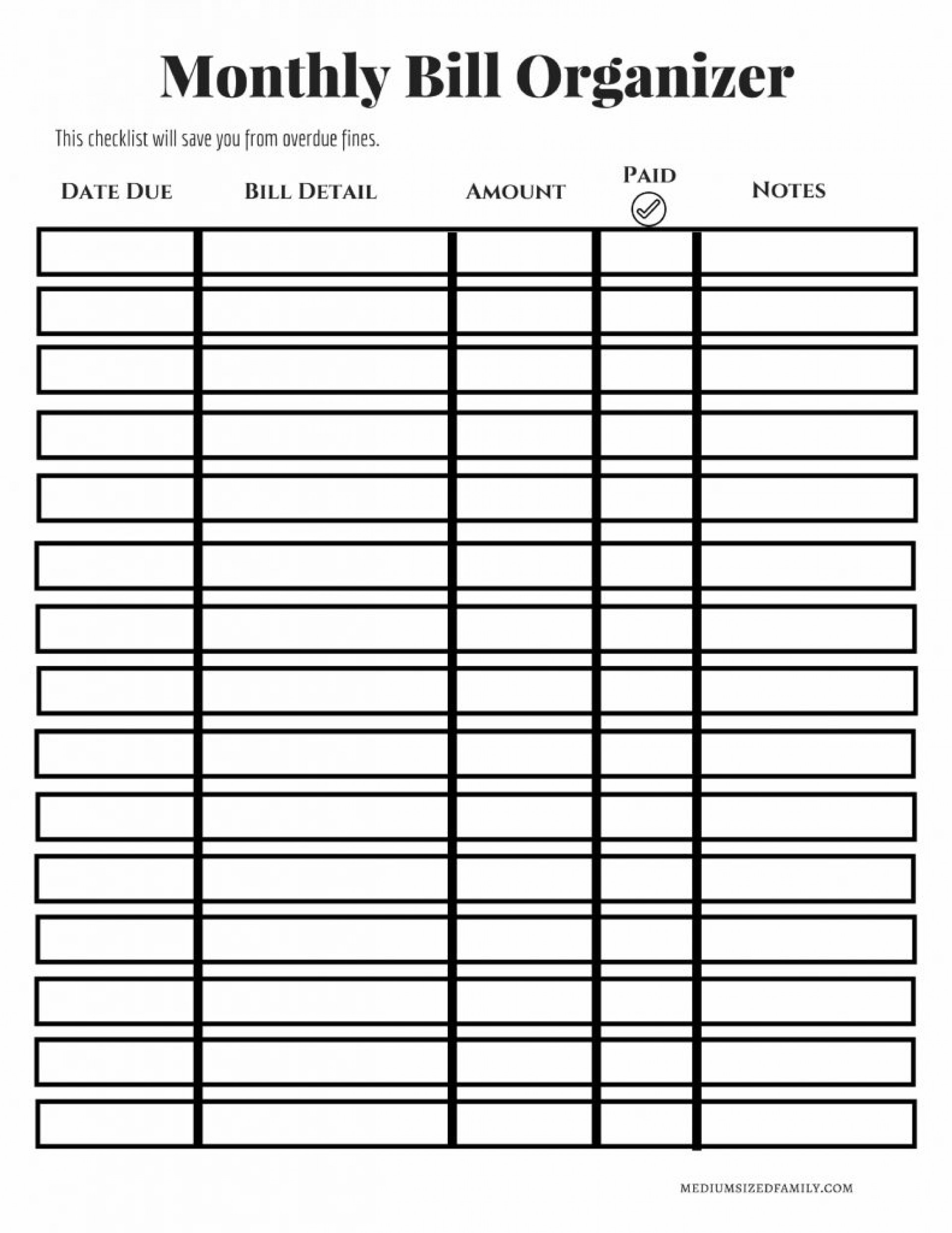 018 Monthly Bill Organizer Template Excel Free Pay Checklist inside Free Printable Monthly Bill Checklist