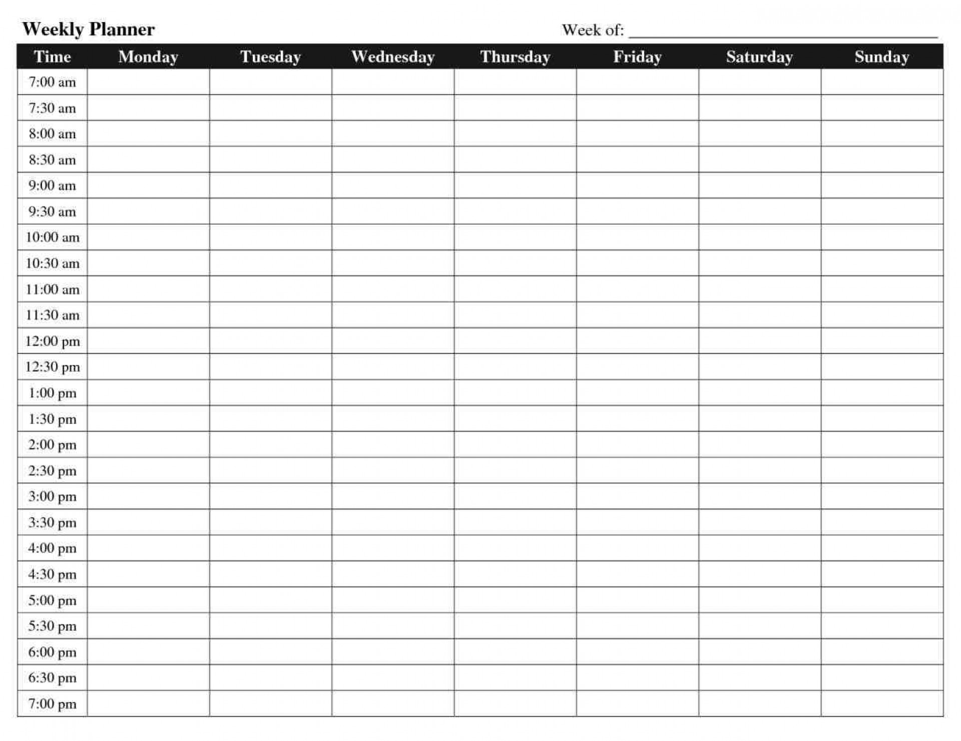 Hourly Weekly Calendar Calendar For Planning