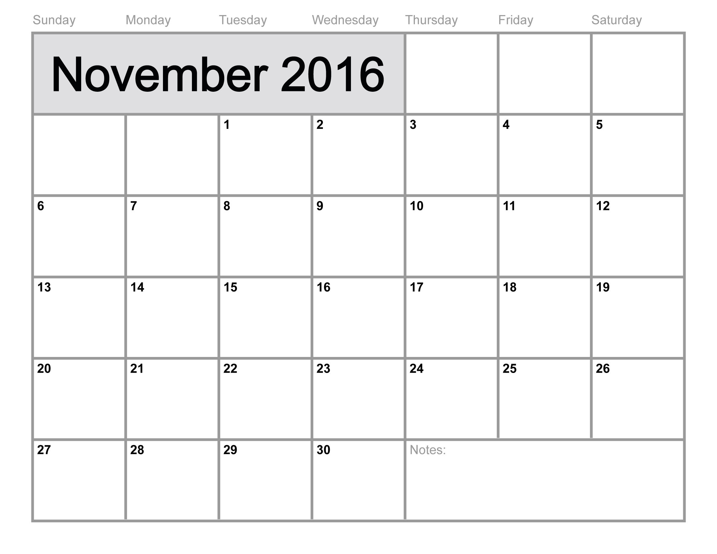 019 November Calendar Template Printable Templates for June 2016 Calendar Printable