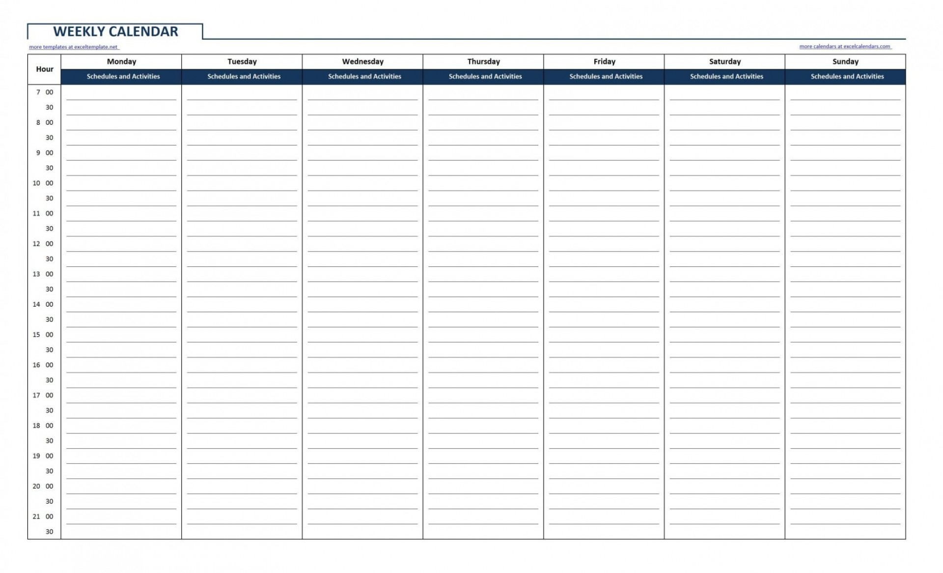 022 Weekly Hourly Schedule Template Ideas Excellent Planner for Hourly Weekly Calendar