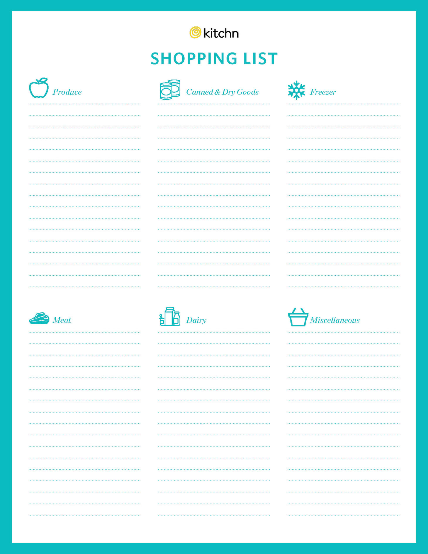 Editable Grocery List Template