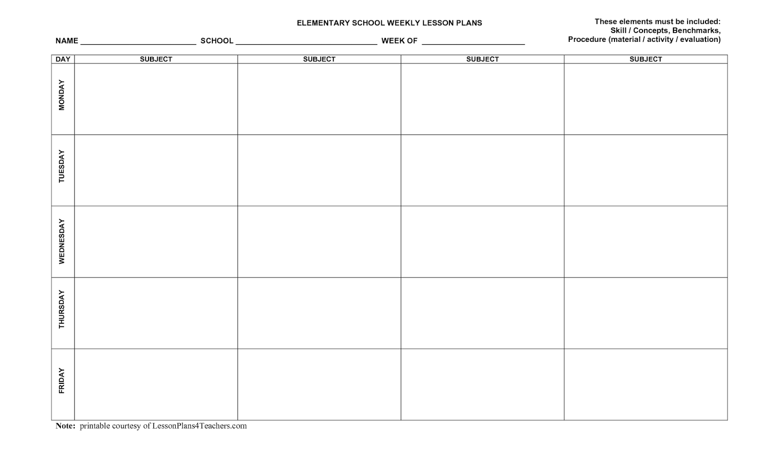 043 Blank Weekly Schedule Template Word Plan Templates 20Day in Kindergarten Monthly Calendar Printable
