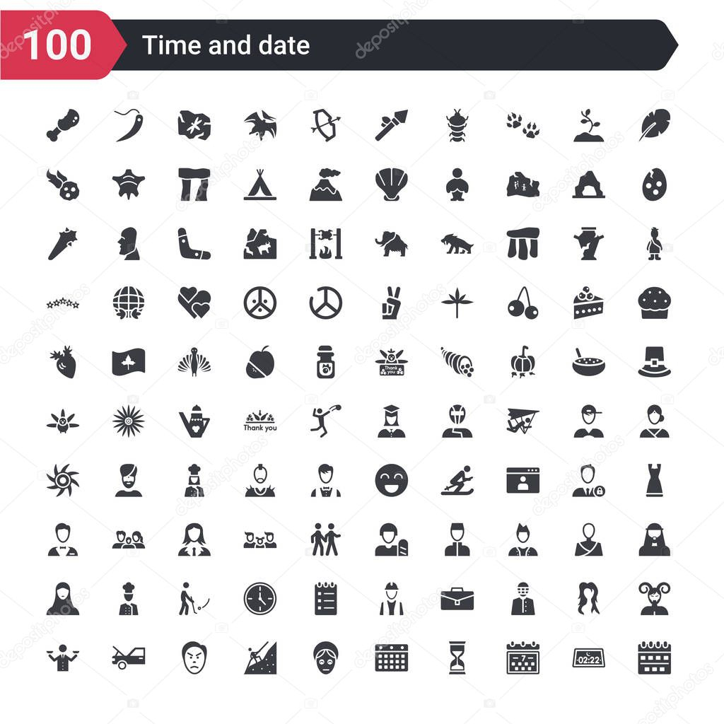 100 Time Date Icons Set Weekly Calendar Week Sandglass Clock with regard to Time And Date Weekly Calendar