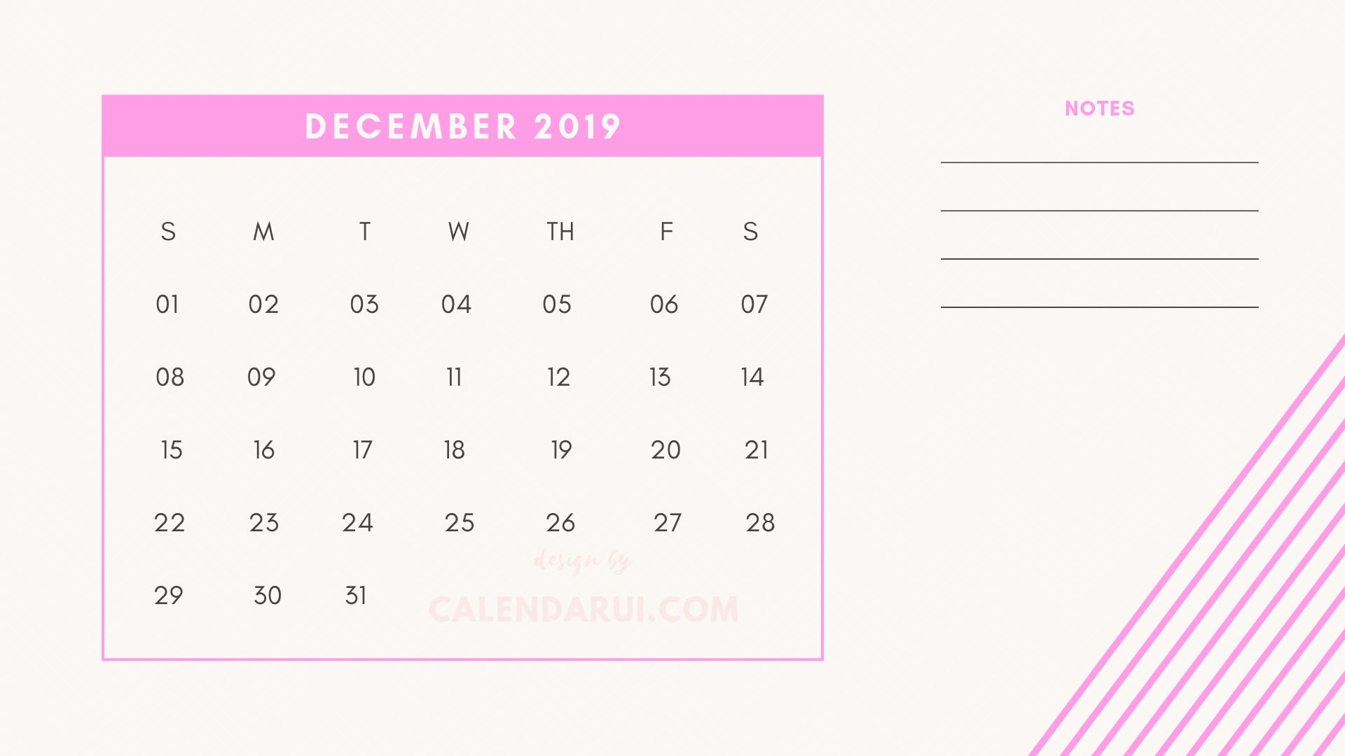 12 December Printable Mini Calendar 2019 Template With Notes with Mini Calendar Template