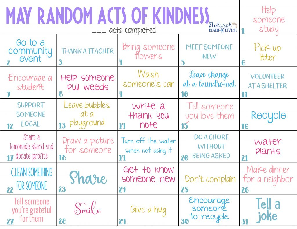 12+ Random Acts Of Kindness Calendar For The Whole Year within Kindness Calendar Template