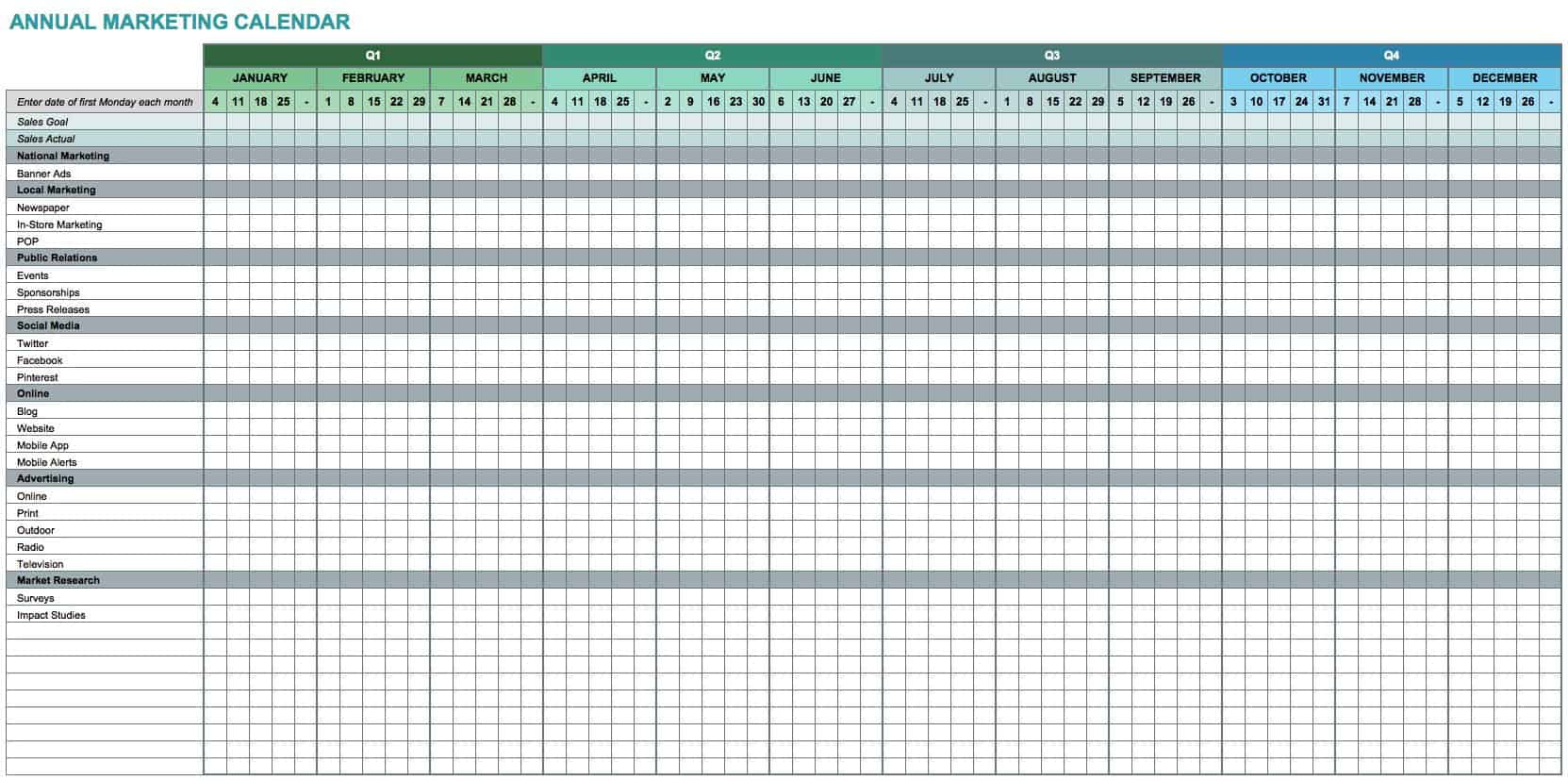 15+ Free Marketing Calendar Templates | Smartsheet intended for Calendar Excel Template