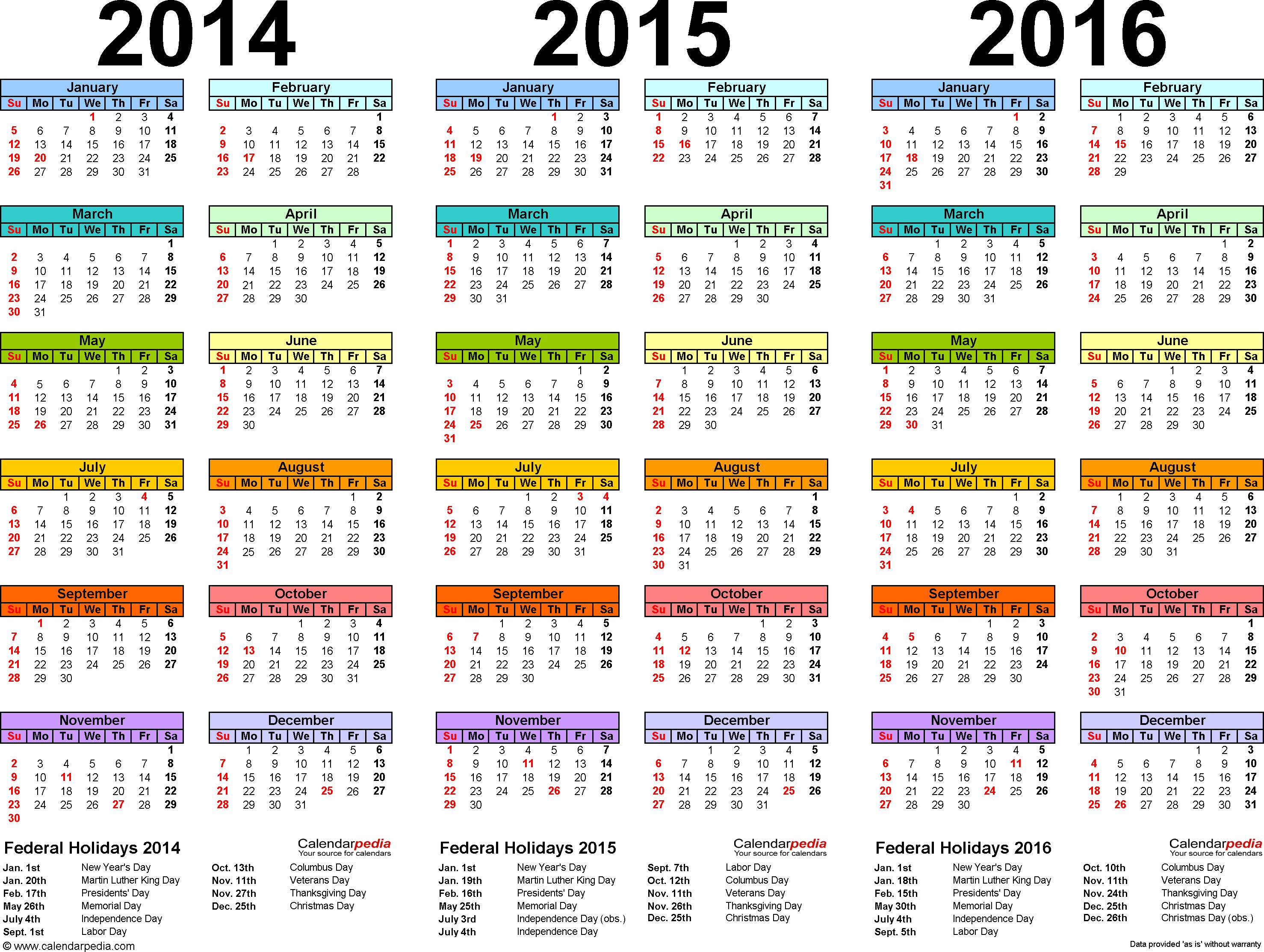 20142016 Three Year Calendar  Free Printable Pdf Templates with Khmer Calendar 2016