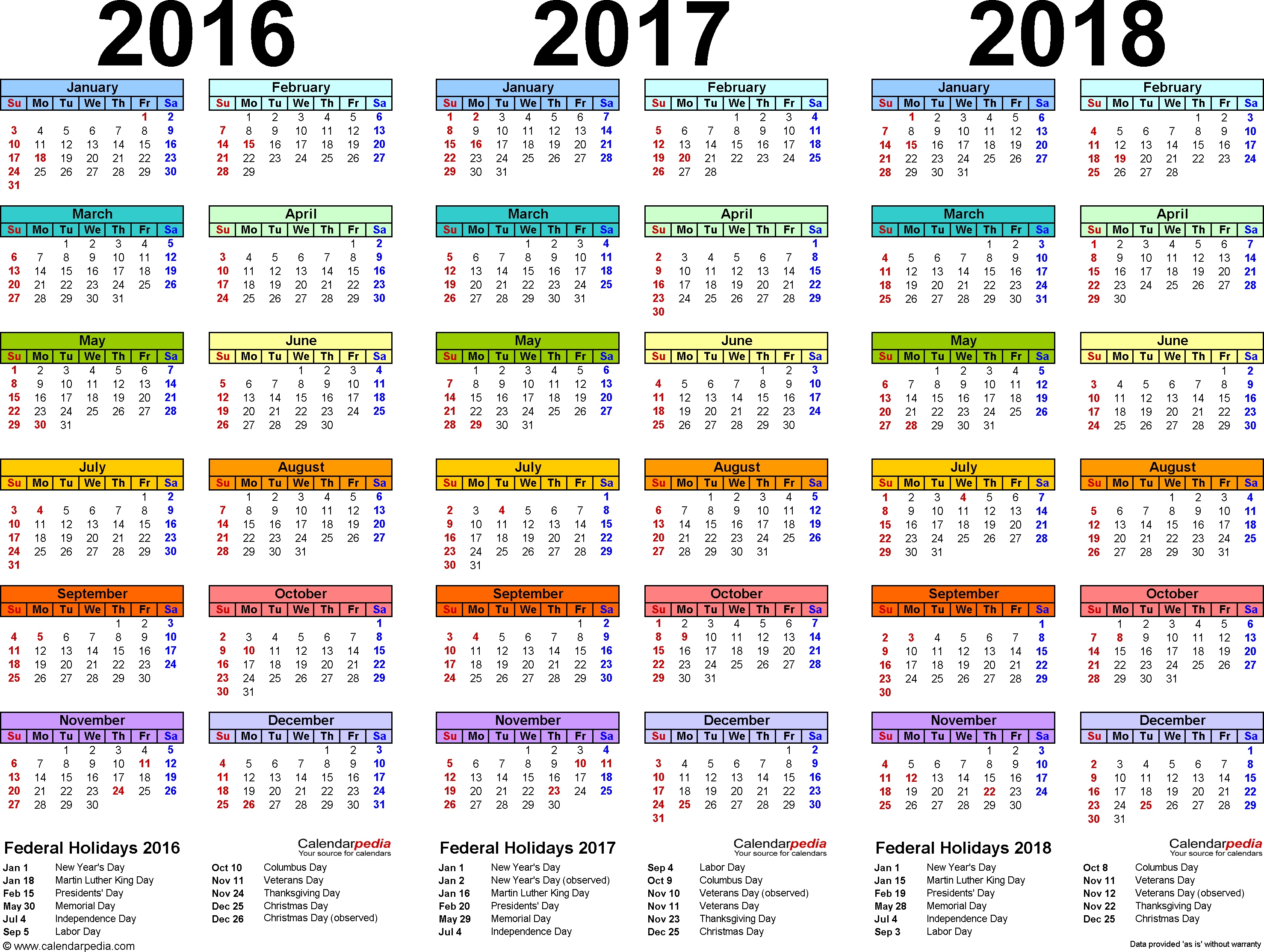 20162018 Three Year Calendar  Free Printable Excel Templates for 2017 School Calendar South Africa