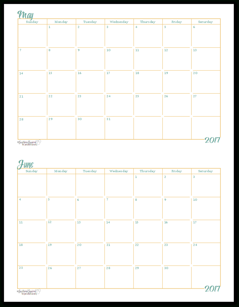 2017 Halfsize Monthly Calendar Printables | Страницы Для for Scattered Squirrel Calendar