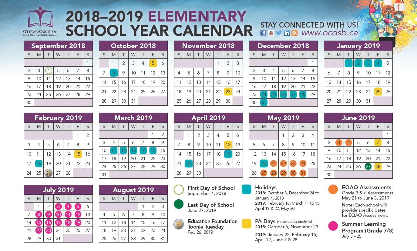 20182019 School Year Calendar Approved  Ottawacarleton for H International School Calendar