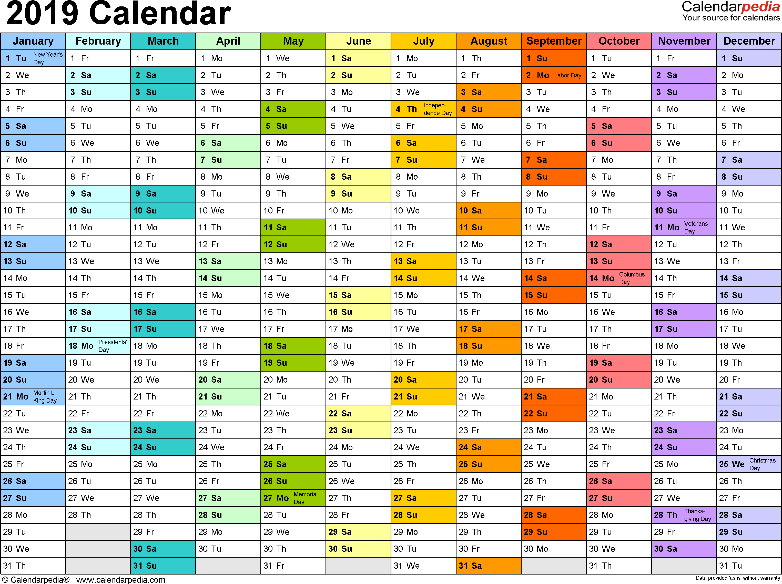 2019 Calendar  Download 18 Free Printable Excel Templates regarding Team Leave Calendar Excel