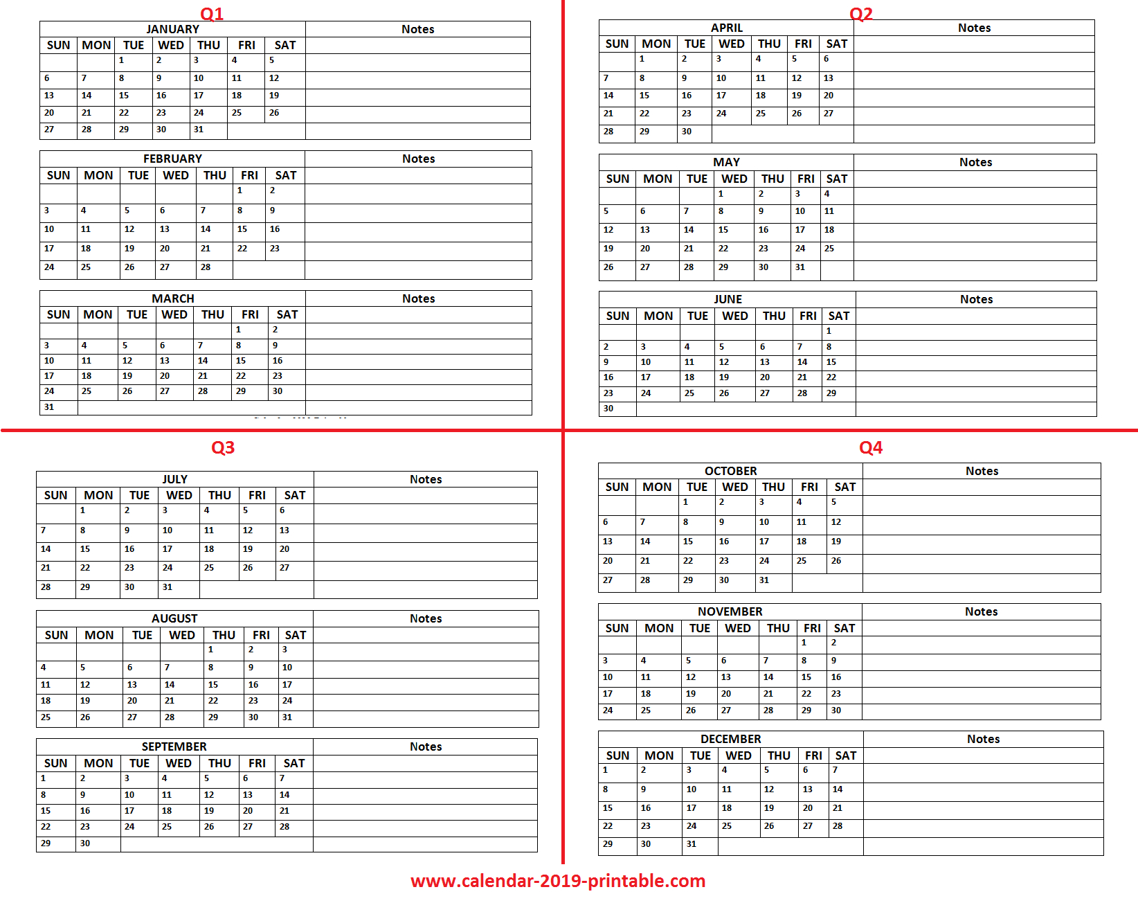 2019 Calendar Printable, Templates, Word, Excel, Wallpapers in Excel Quarterly Calendar