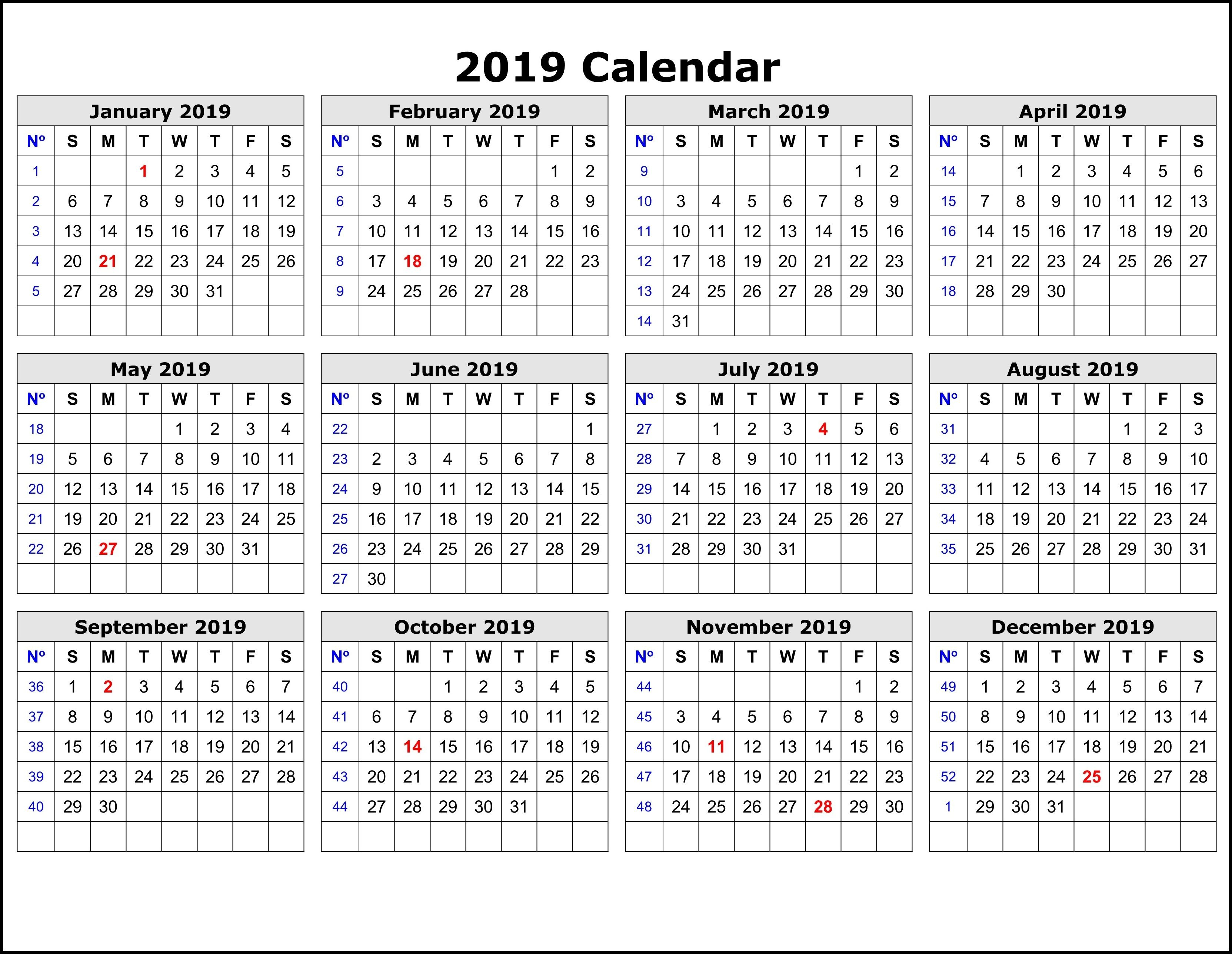 2019 Calendar Template By Week | Printable Calendar Template inside Printable Calendar By Week
