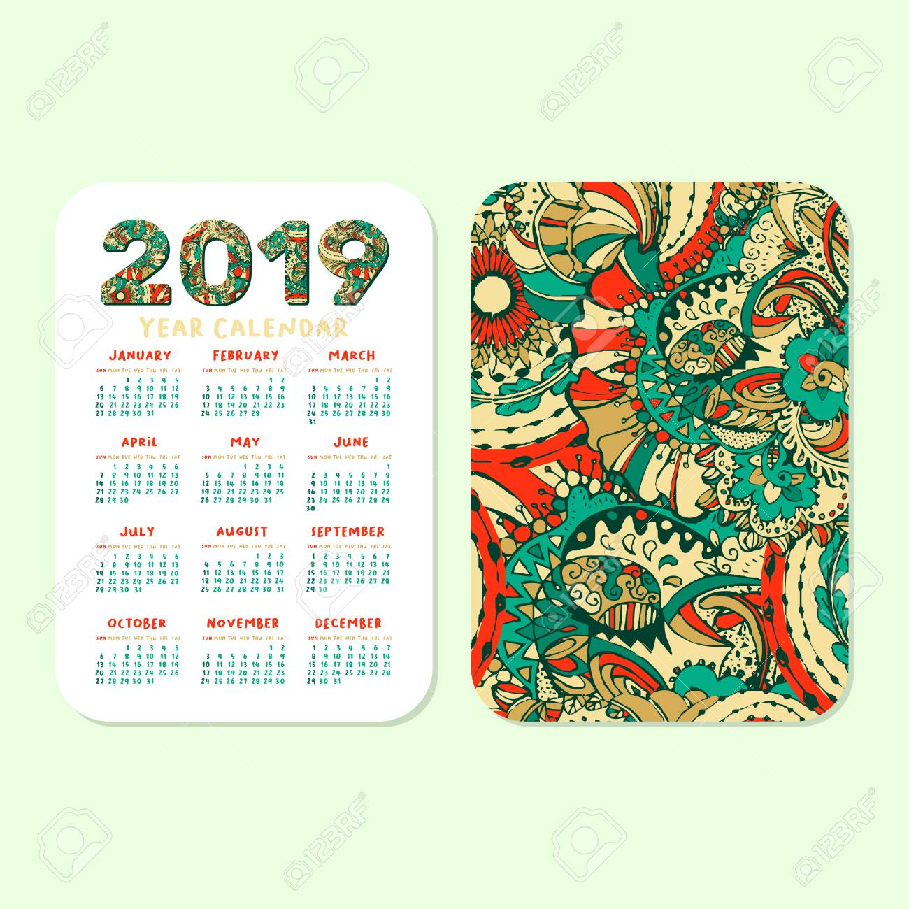 2019 Pocket Calendar Basic Grid. Vector Vertical Orientation intended for Free Printable Pocket Calendar