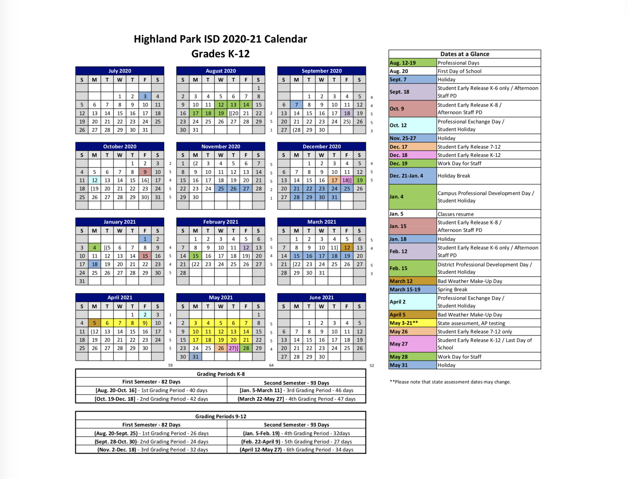 20192020 Hpisd Calendar – Calendars – Highland Park intended for Hisd Calendar 2018-19