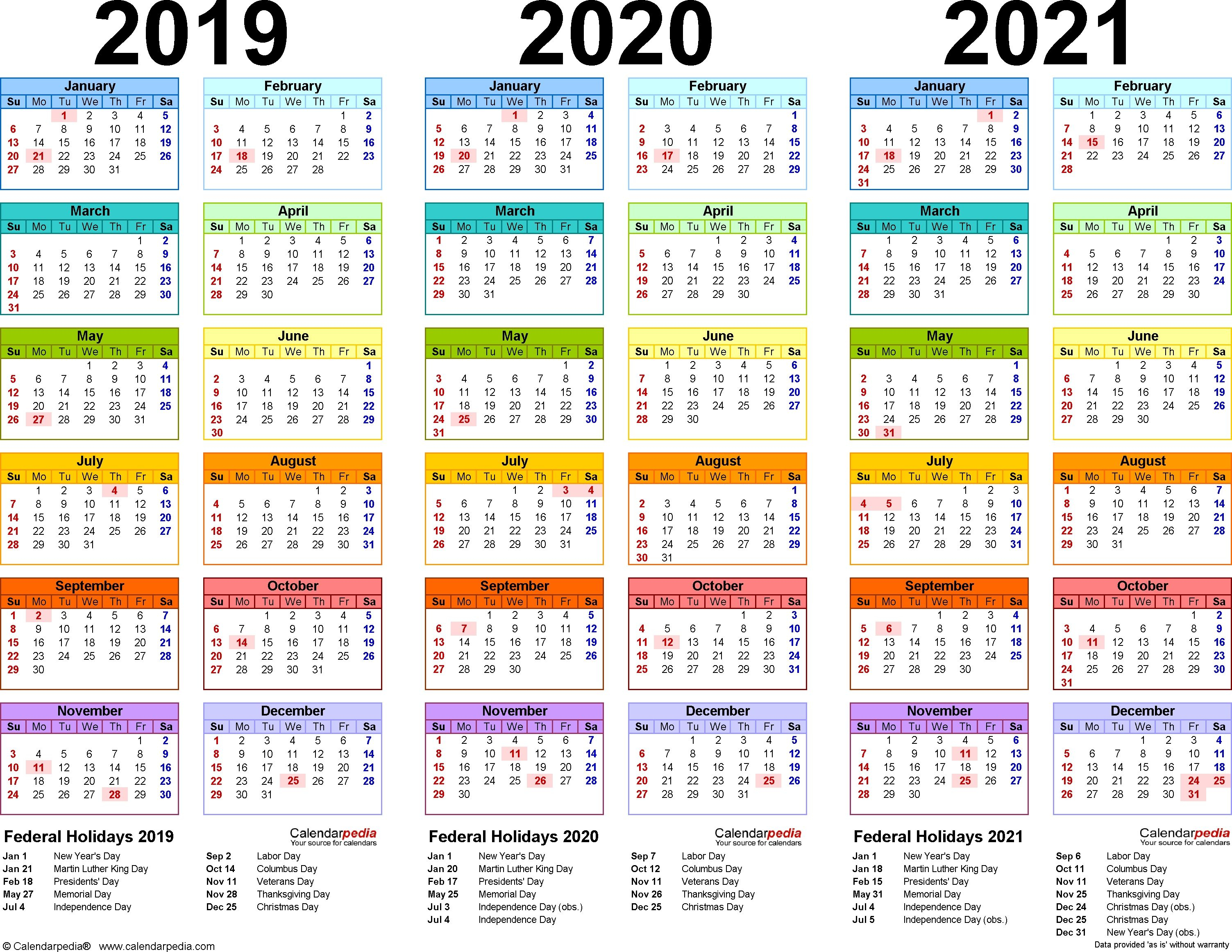 201920202021 Calendar  4 Threeyear Printable Pdf pertaining to 3 Year Calendar 2020 To 2021 Excel