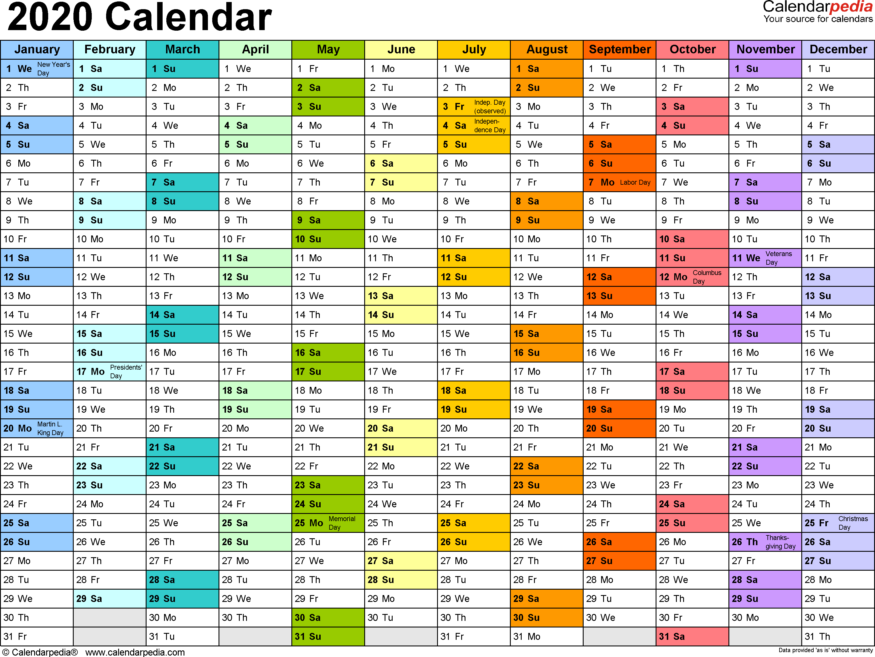 Calendarpedia 2020 Excel ⋆ Calendar For Planning