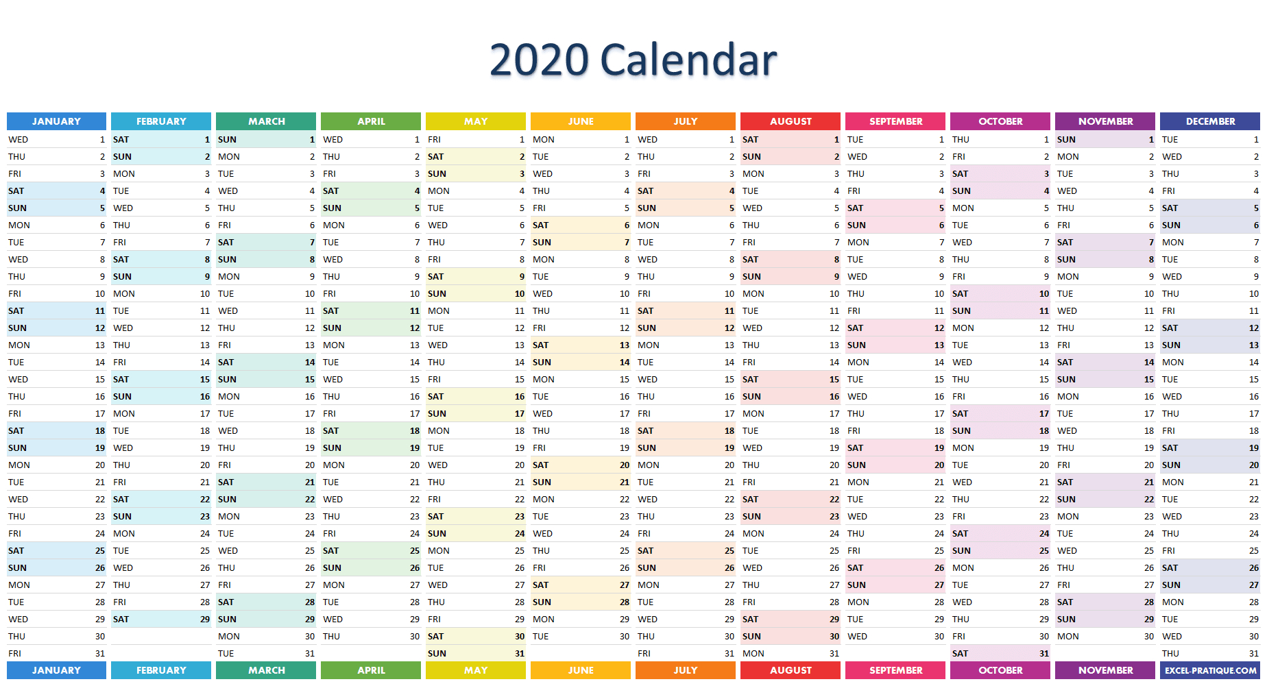 2020 Calendar  Excelpratique with 2020 Excel Calendar
