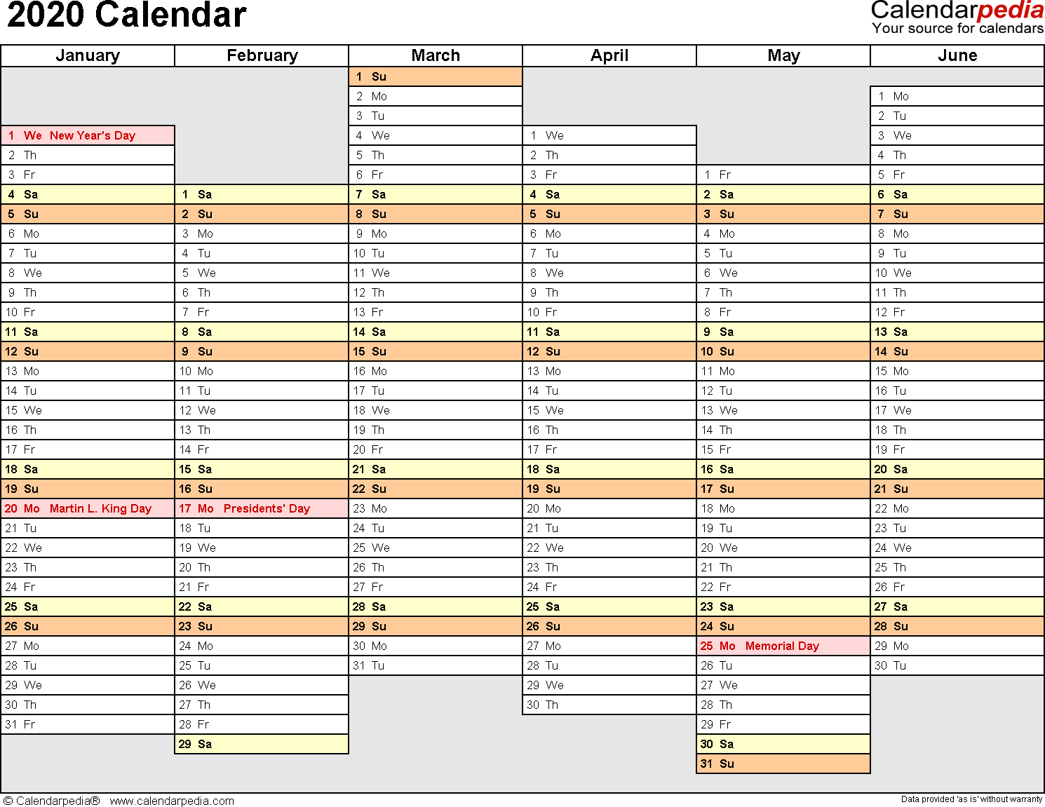 2020 Calendar  Free Printable Microsoft Word Templates with regard to Calendarpedia 2020 Excel