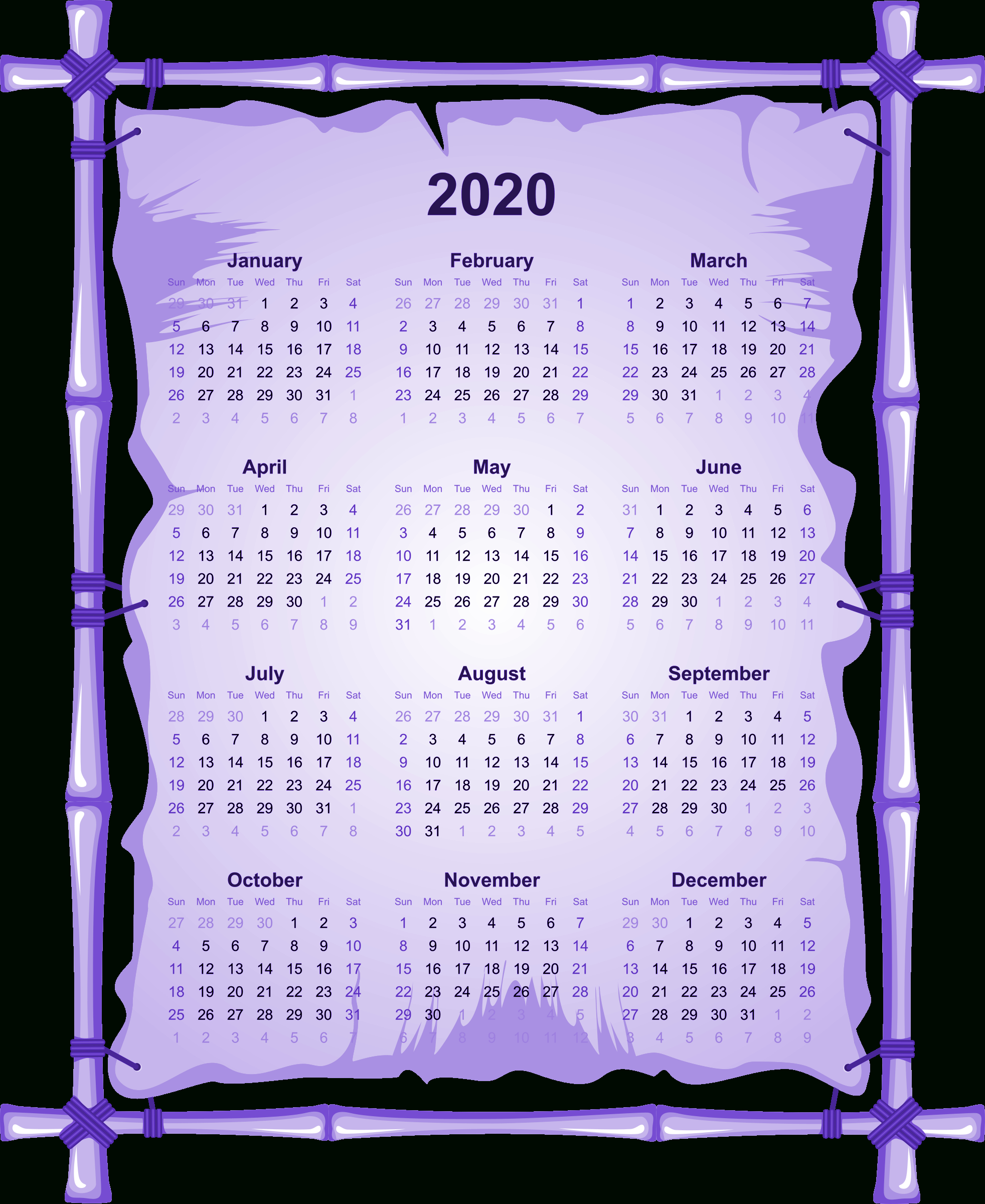 2020 Calendar Png Transparent Images | Png All pertaining to January 2020 Calendar Png