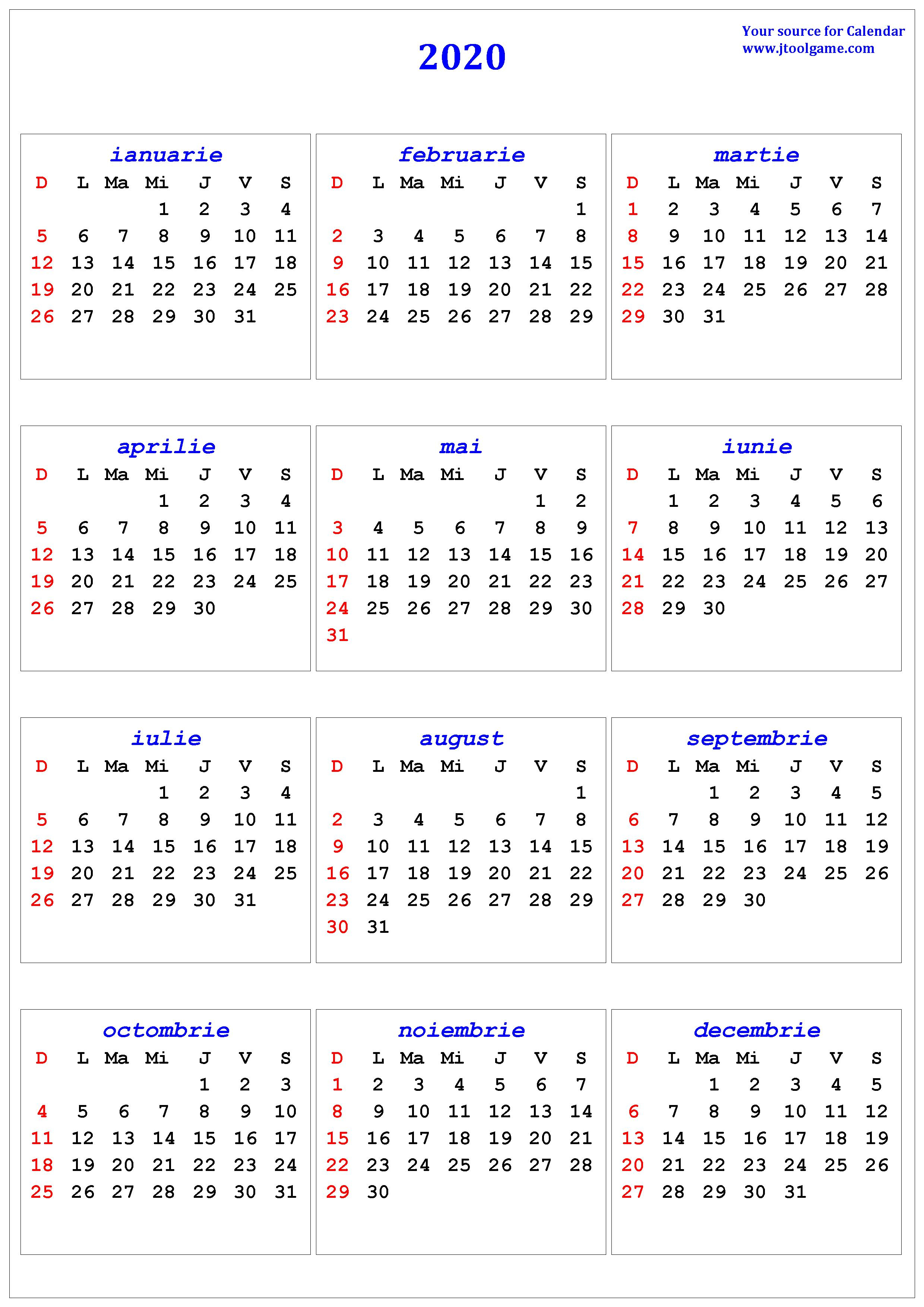 2020 Calendar  Printable Calendar. 2020 Calendar In inside Calendar Martie 2020