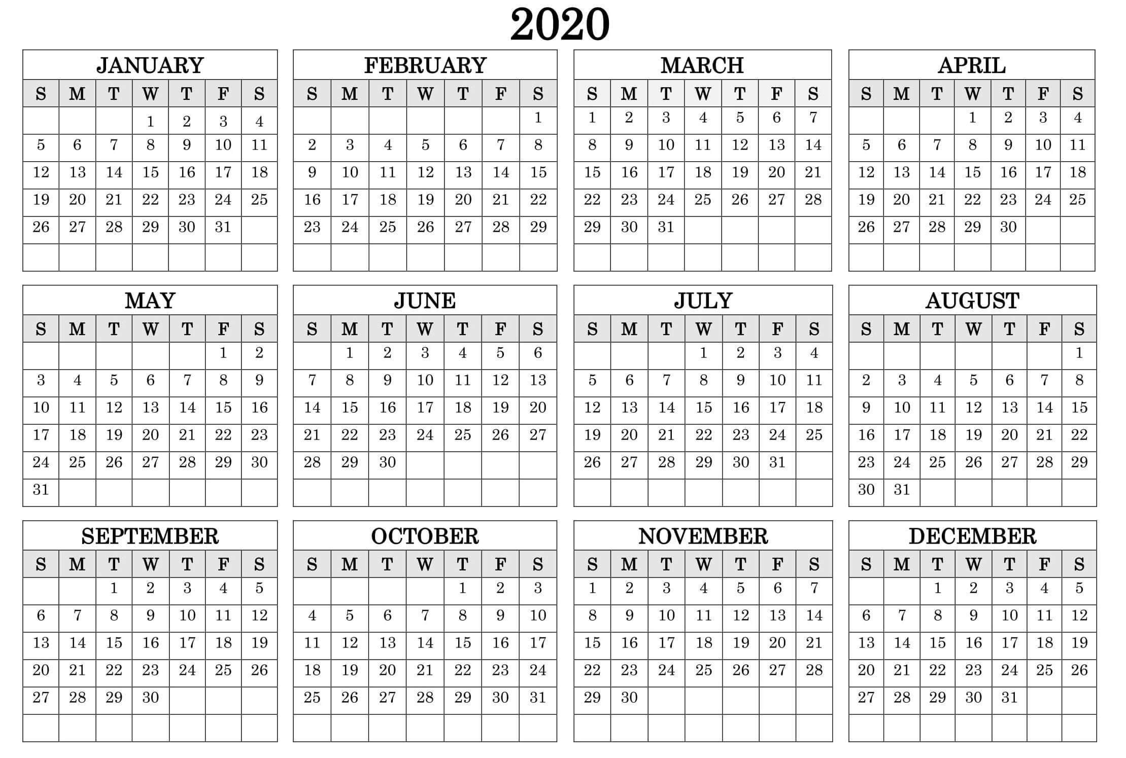 2020 Calendar Printable Pdf With Holidays  Google Search regarding Printable 12 Month 2020 Calendar