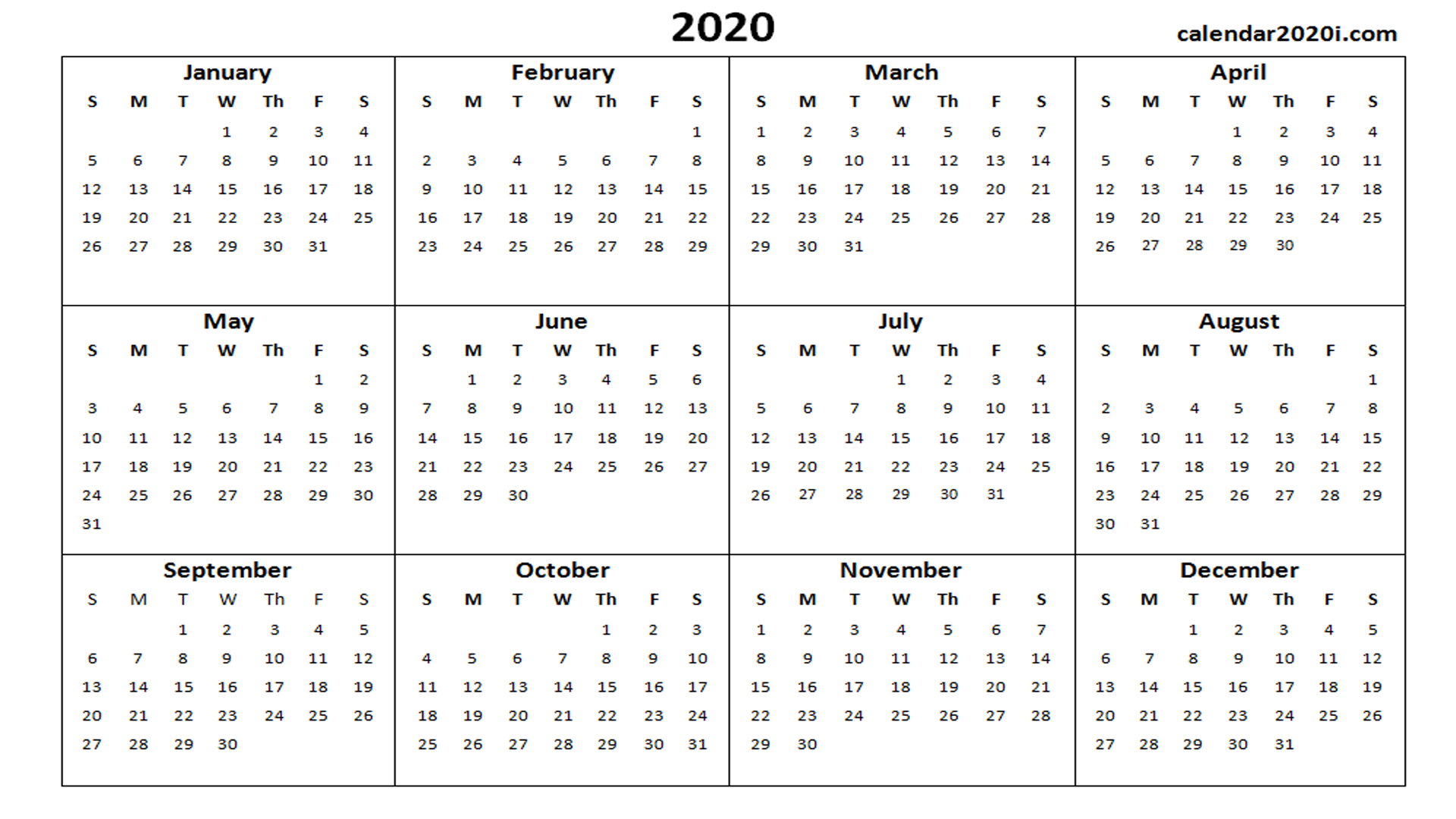 2020 Calendar Printable Template Holidays, Word, Excel, Pdf with regard to 2020 Calendar Printable