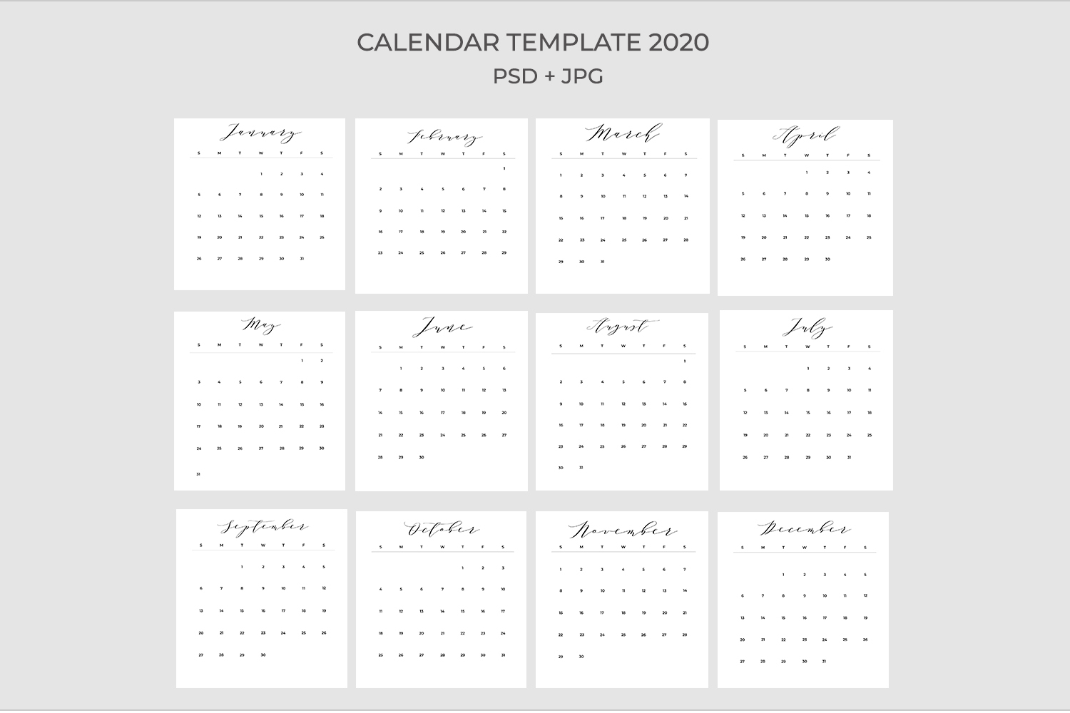 2020 Calendar Template Psdjpgpdf | Easy To Edit inside 2020 Calendar Psd File