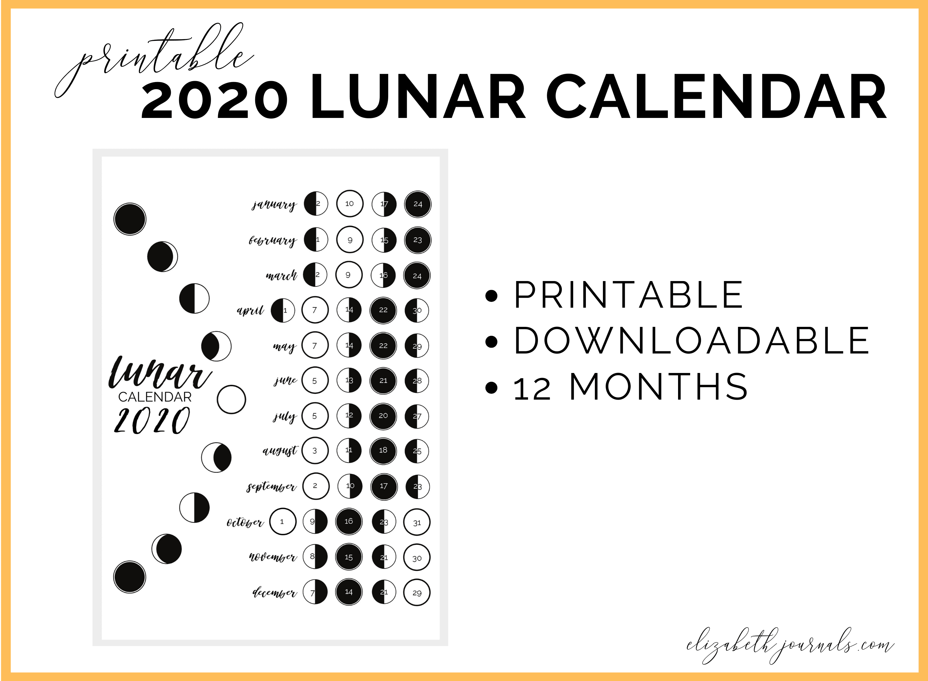 2020 Lunar Calendar Bullet Journal Printable throughout Lunar Calendar October 2020