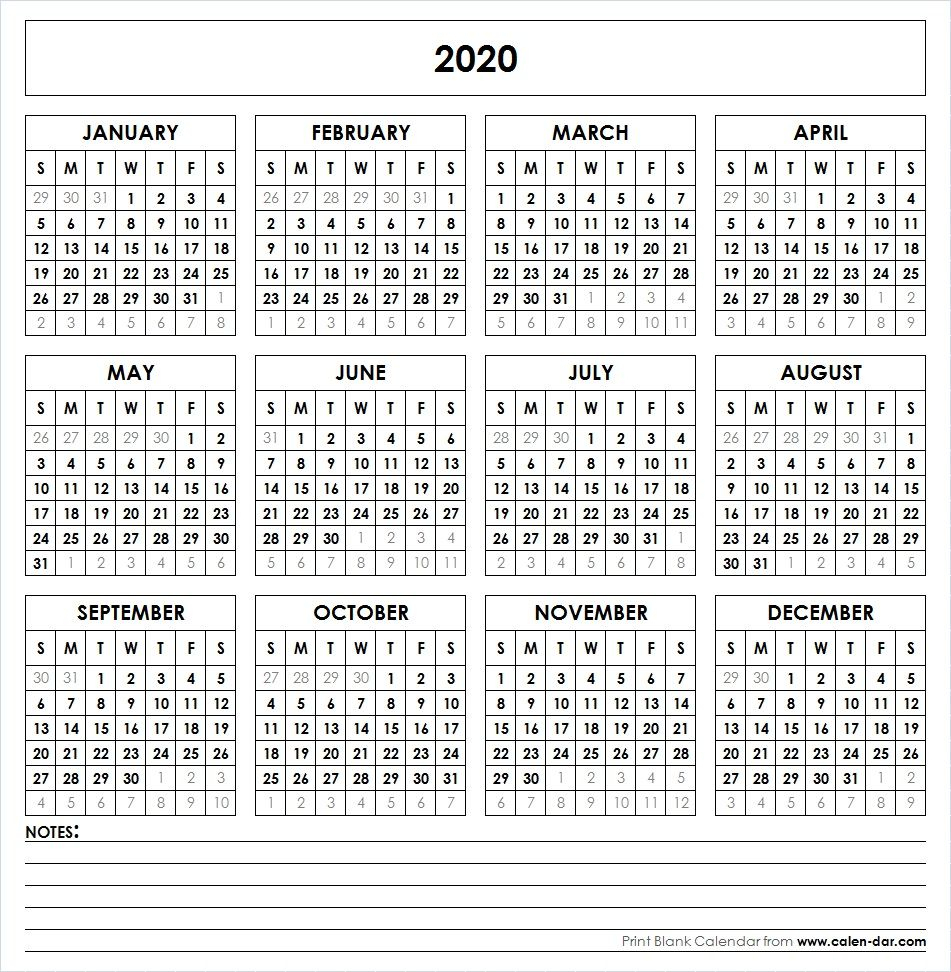 2020 Printable Calendar | Printable Yearly Calendar with 2020 Calendar Printable