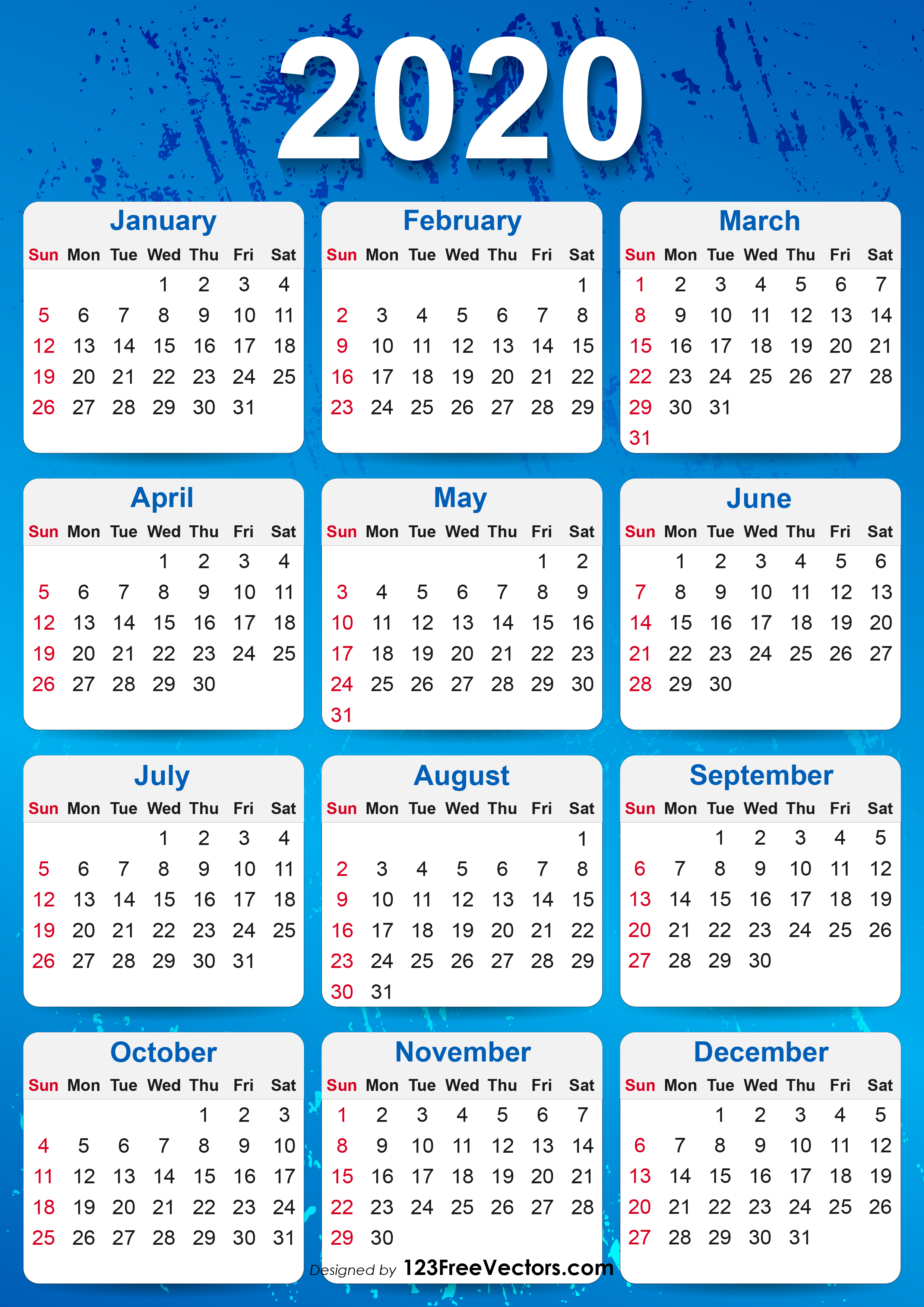 2020 Yearly Calendar Printable intended for 2020 Calendar Printable