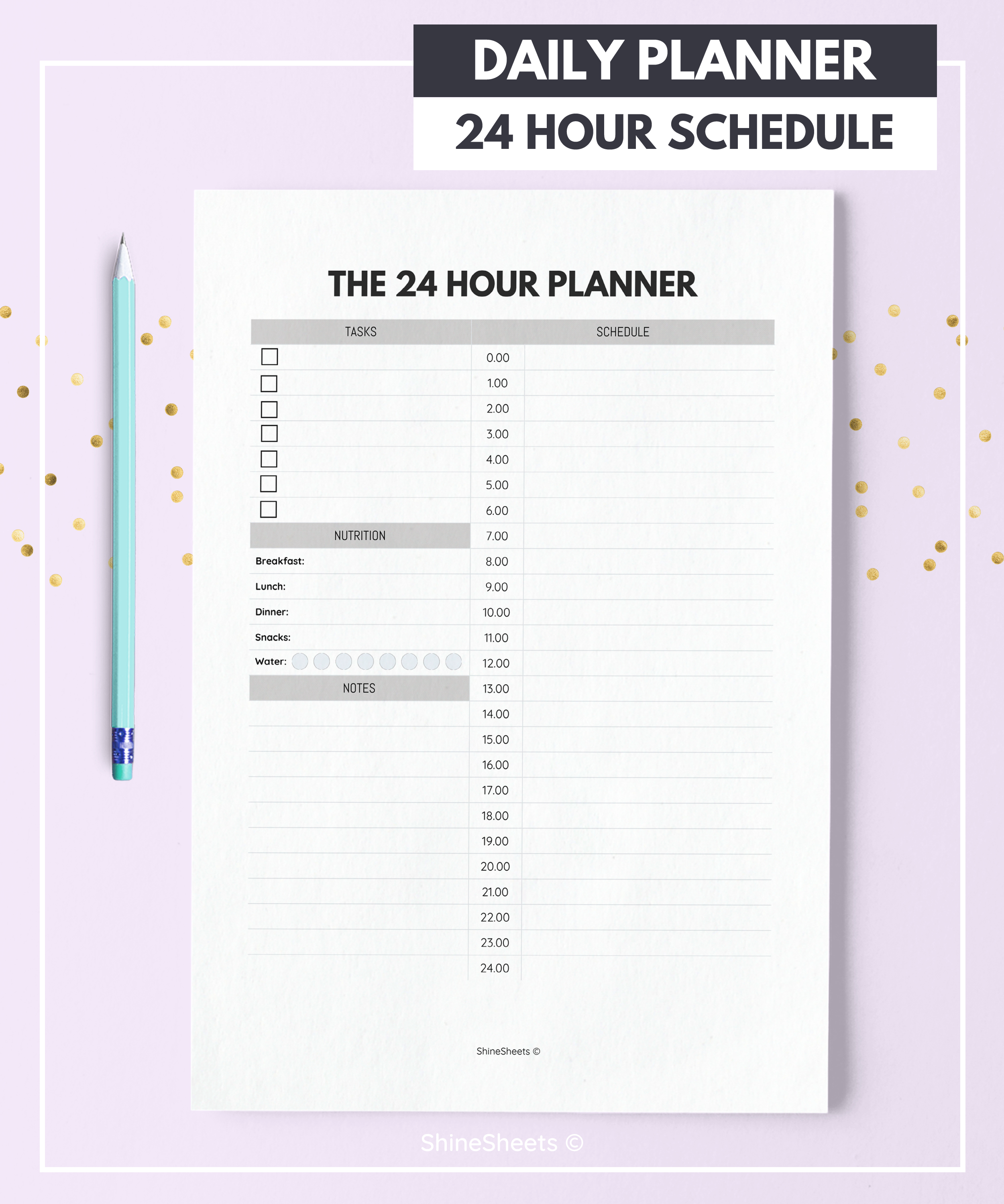 24 Hour Planner  Daily Planner Printable  24H Daily within 24 Hour Planner Printable