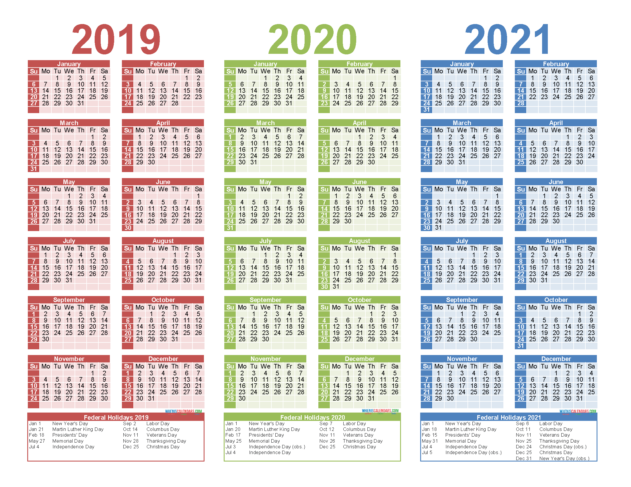 3 Year Calendar Printable 2019 2020 2021 Free Calendar pertaining to 3 Year Calendar Printable