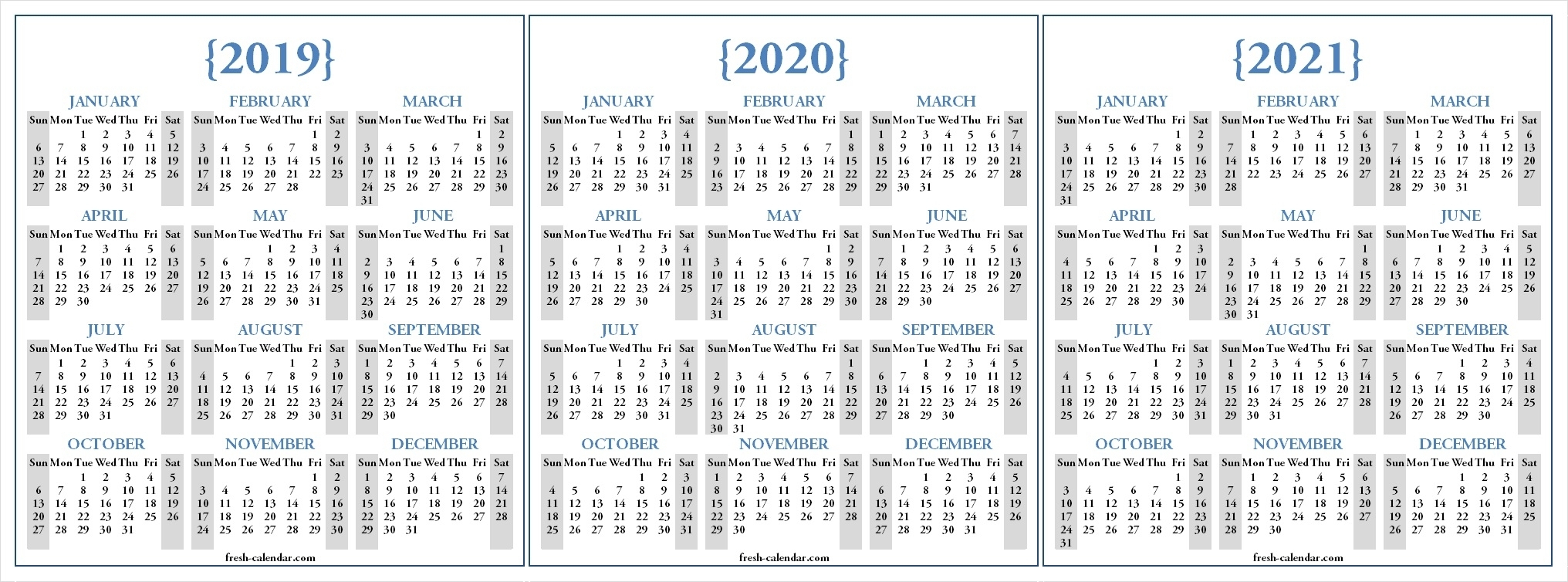 3 Year Printable Calendar 2019 2020 2021  Calendar with regard to 3 Year Calendar 2020 To 2021 Printable