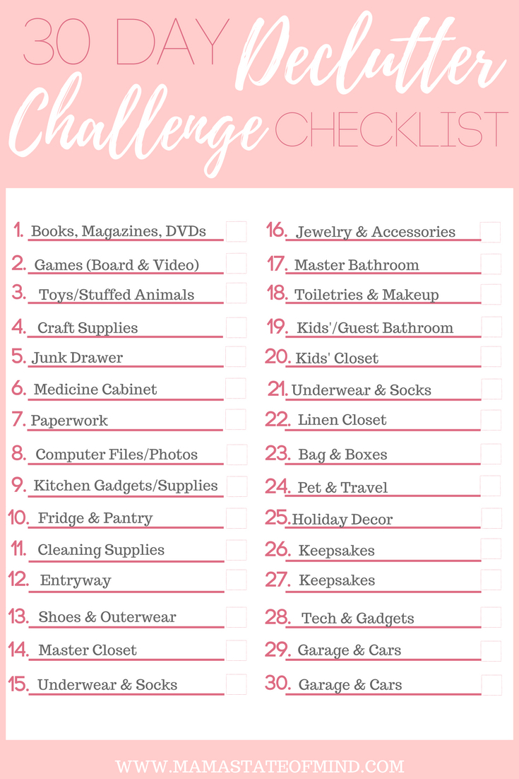 30 Day Declutter Challenge  Mama State Of Mind within 30 Day Declutter Calendar