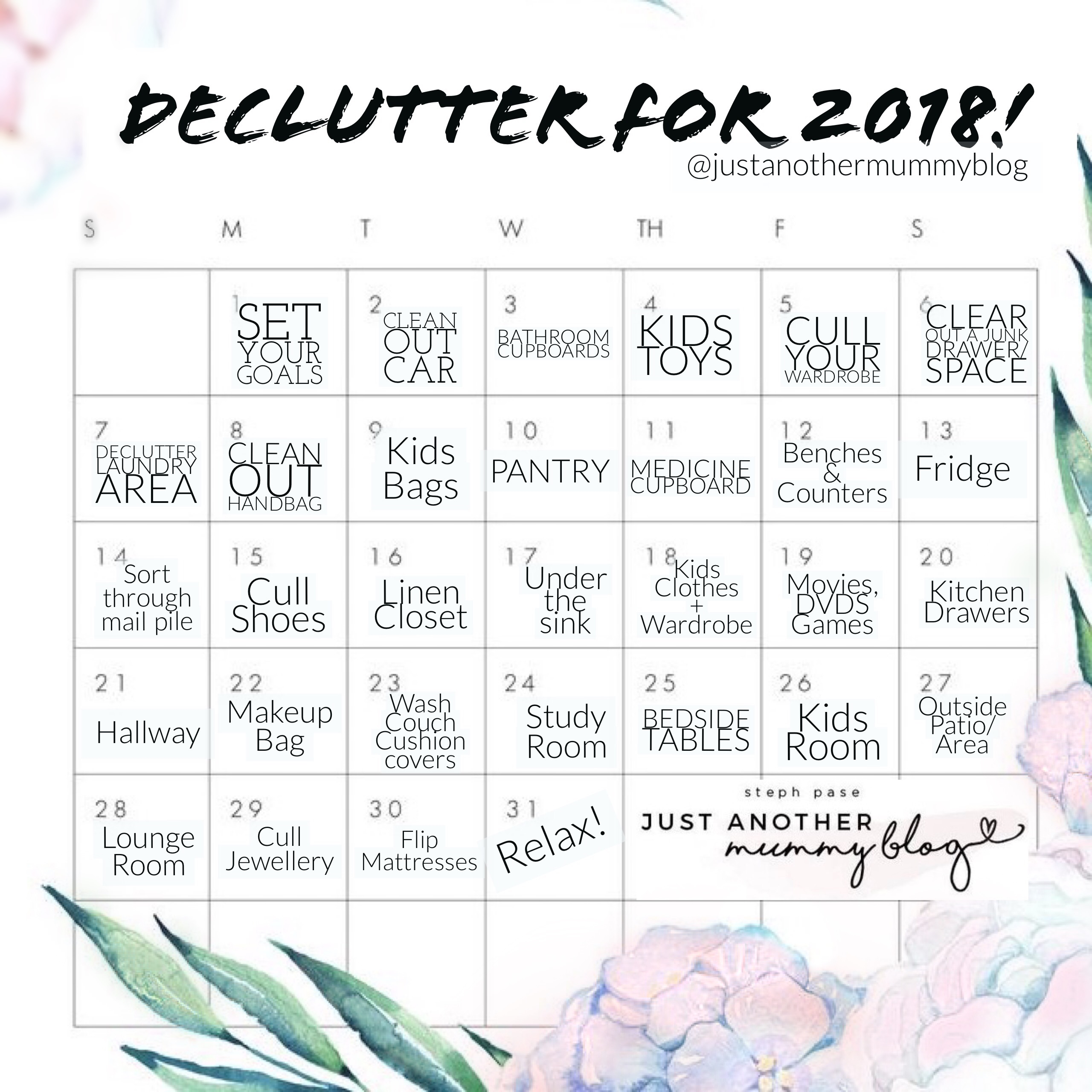 30 Day Declutter Challenge Start 2018 Organised!  Just with regard to 30 Day Declutter Calendar