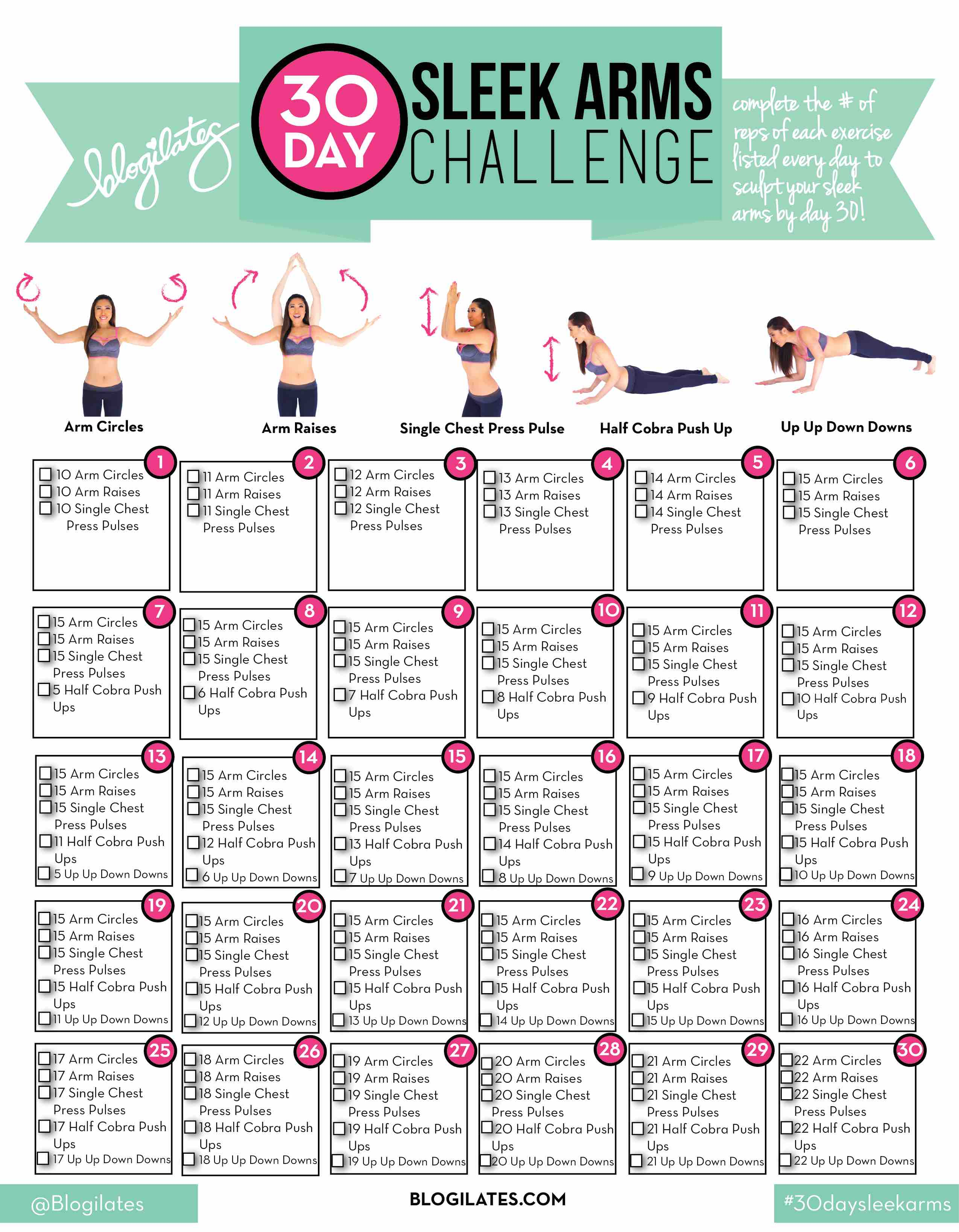 30 Day Sleek Arms Challenge – Blogilates inside 30 Day Inner Thigh Challenge