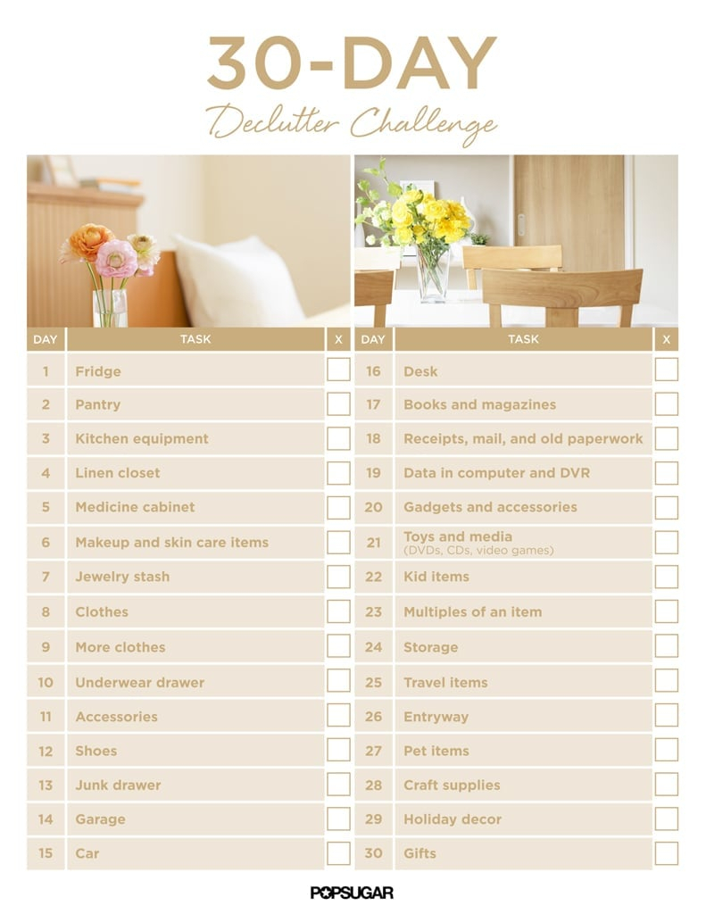 30Day Declutter Challenge | Popsugar Smart Living for 30 Day Declutter Calendar