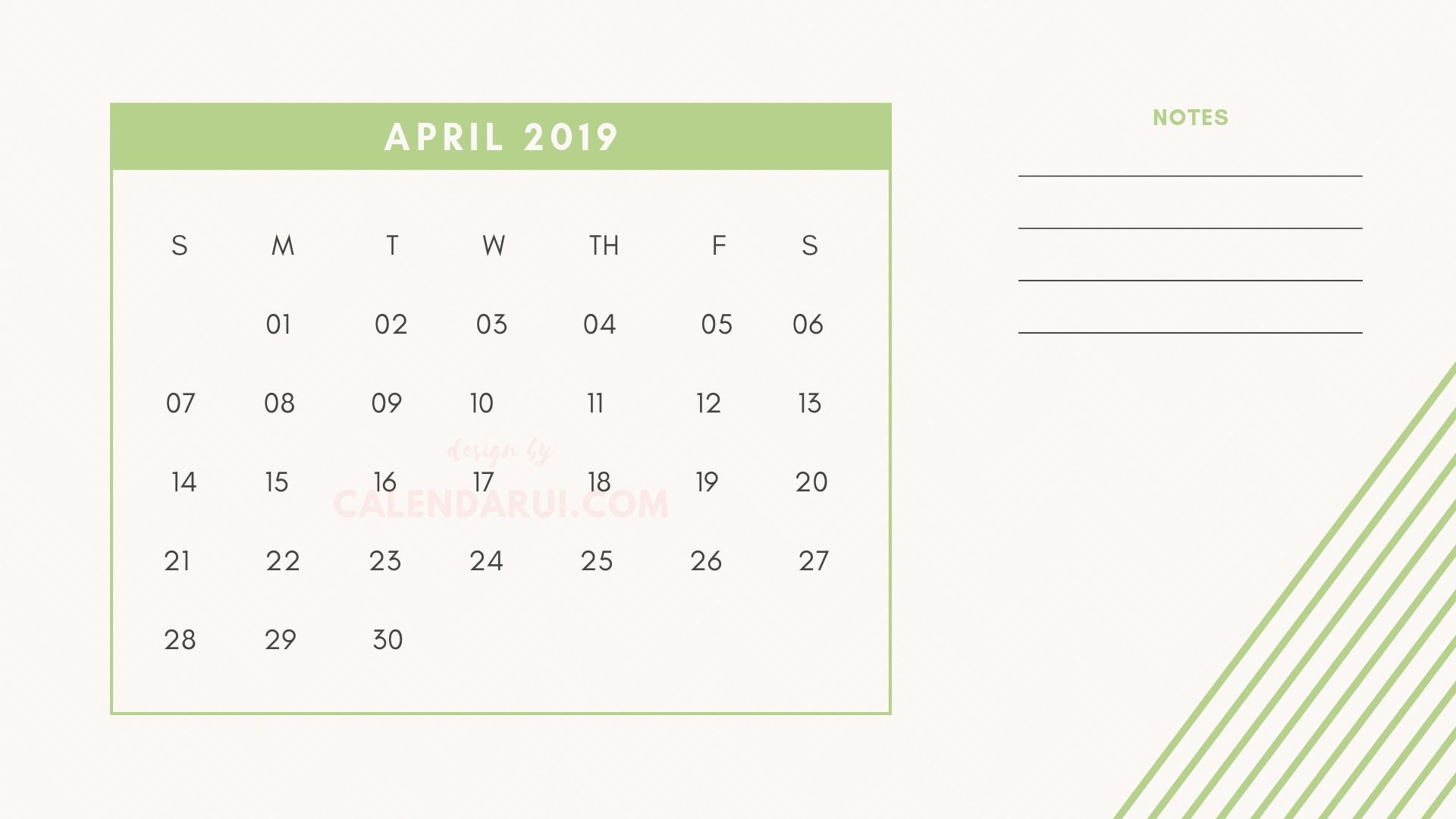 4 April Printable Mini Calendar 2019 Template With Notes with regard to Mini Calendar Template