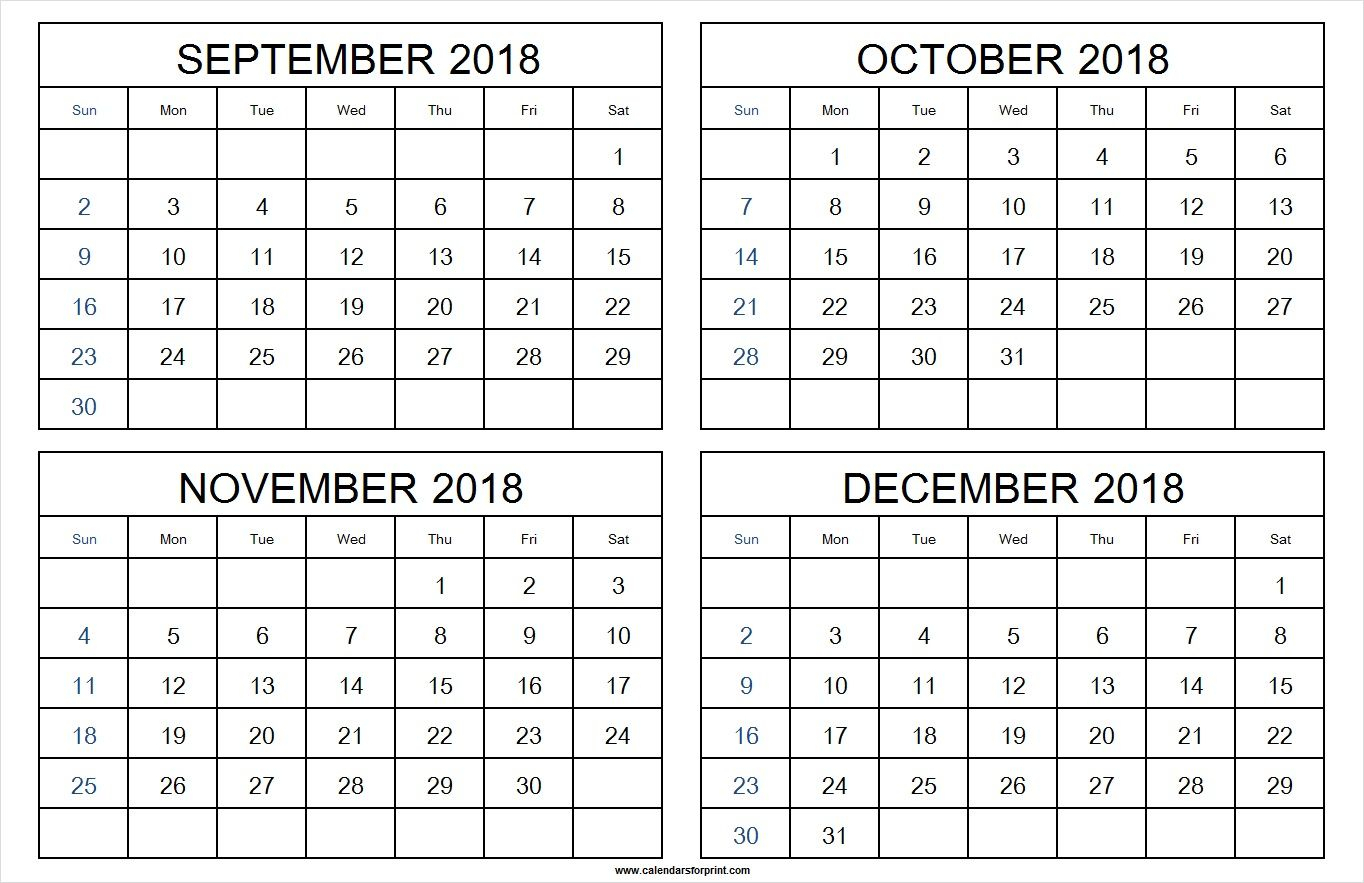4 Month Calendar For September To December 2018 | April 2019 within 4 Month Calendar Template