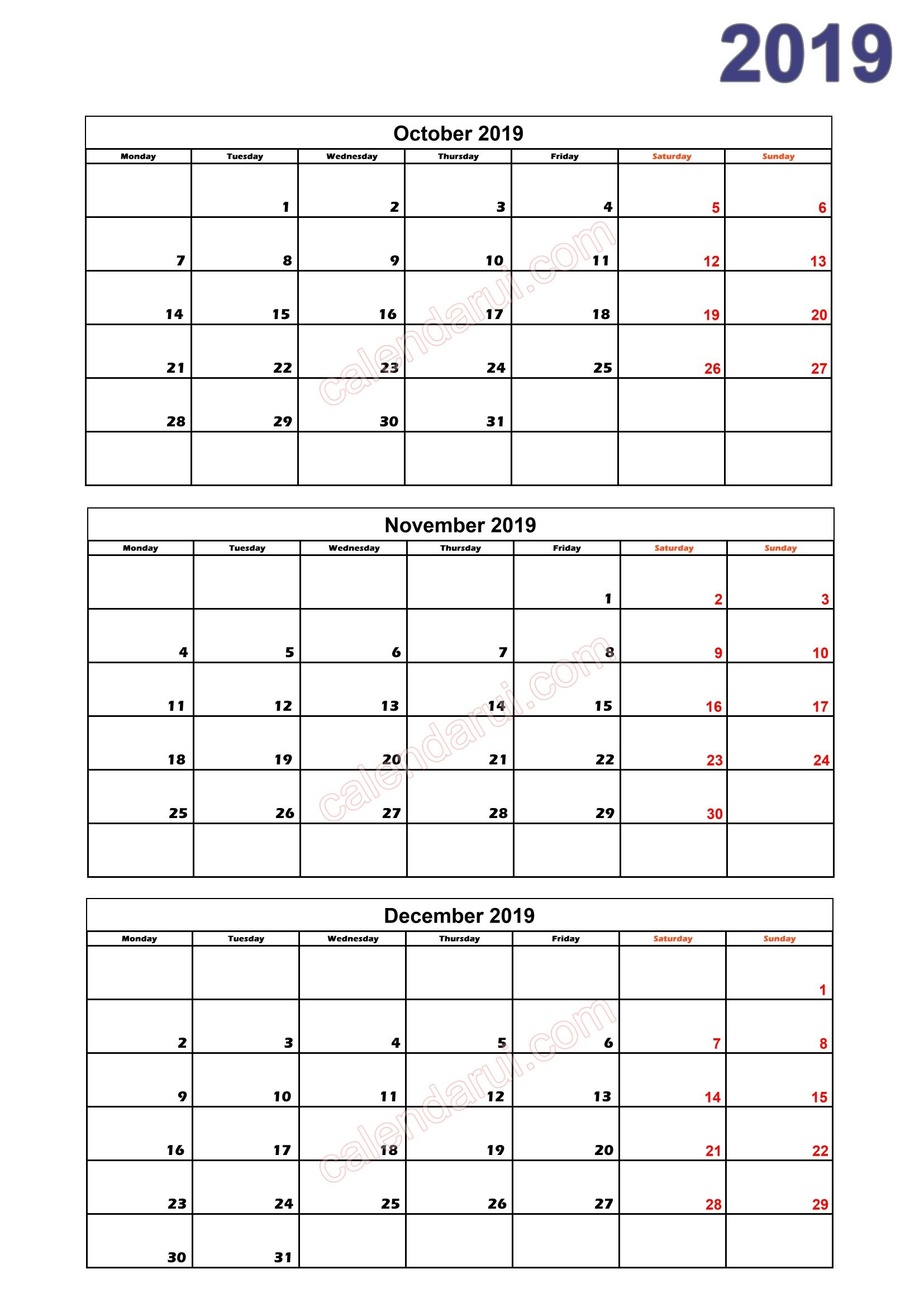 4 Quarter 4 Calendar 2019 Printable Download Free_4 | Free with regard to Quarterly Calendar 2020 Excel