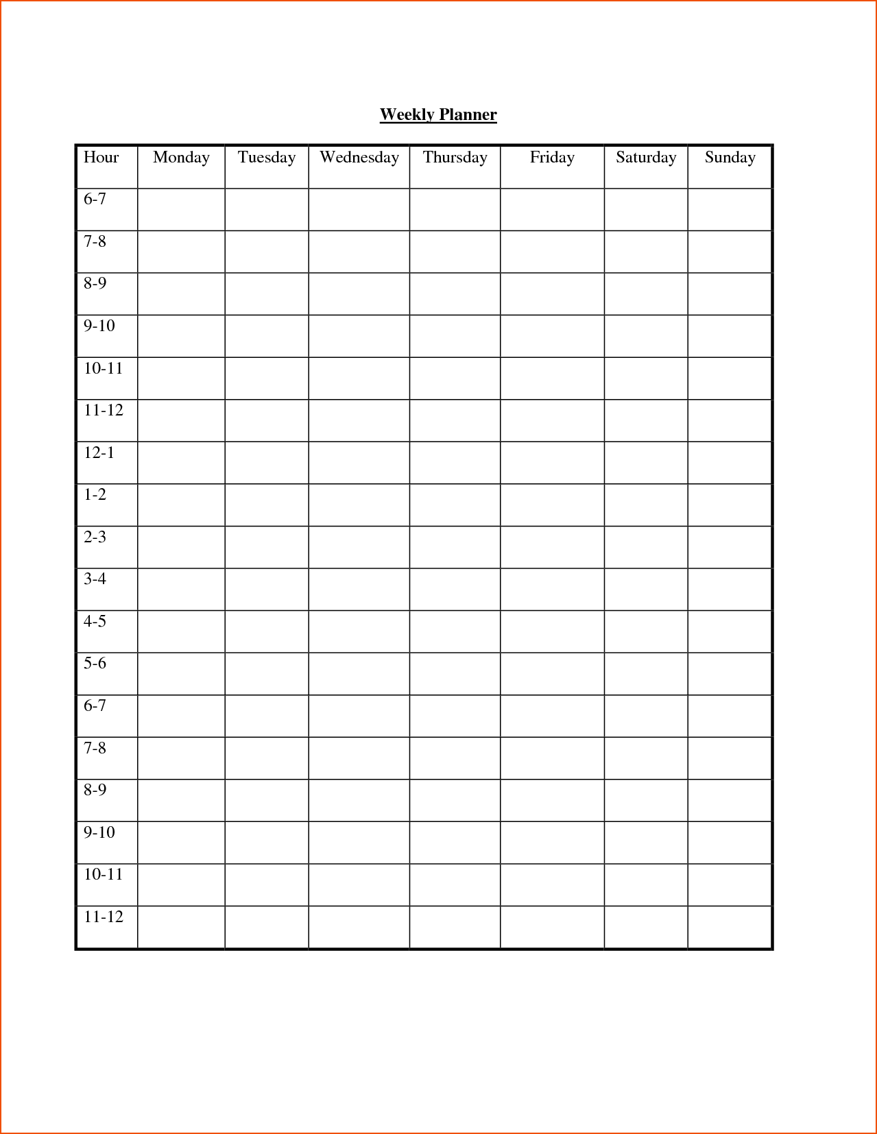 6+ Hourly Planner Template  Bookletemplate inside Printable Hourly Schedule