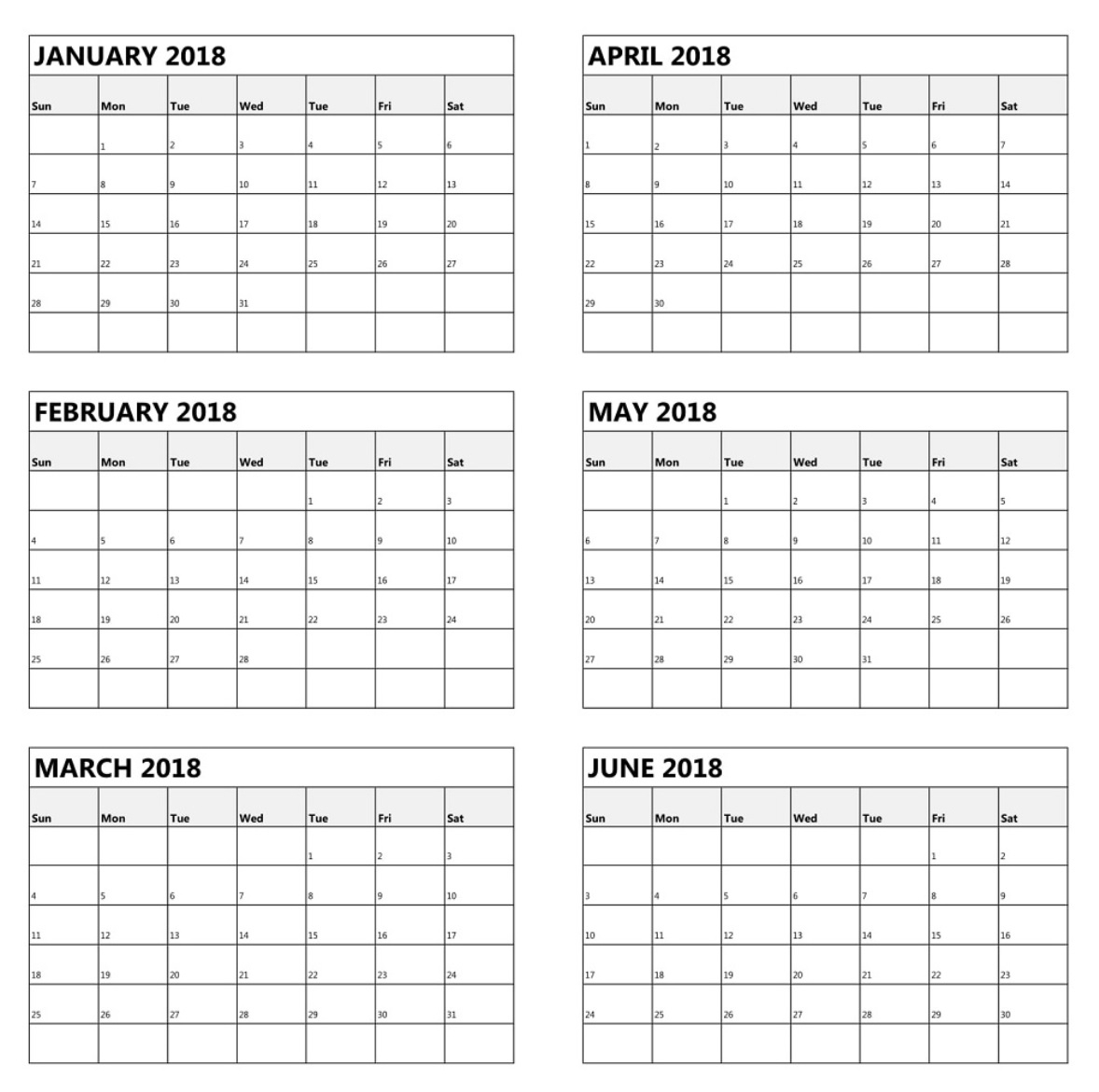 6 Month One Page Calendar 2018 | Latest Calendarblank Six inside 6 Month Calendar Printable